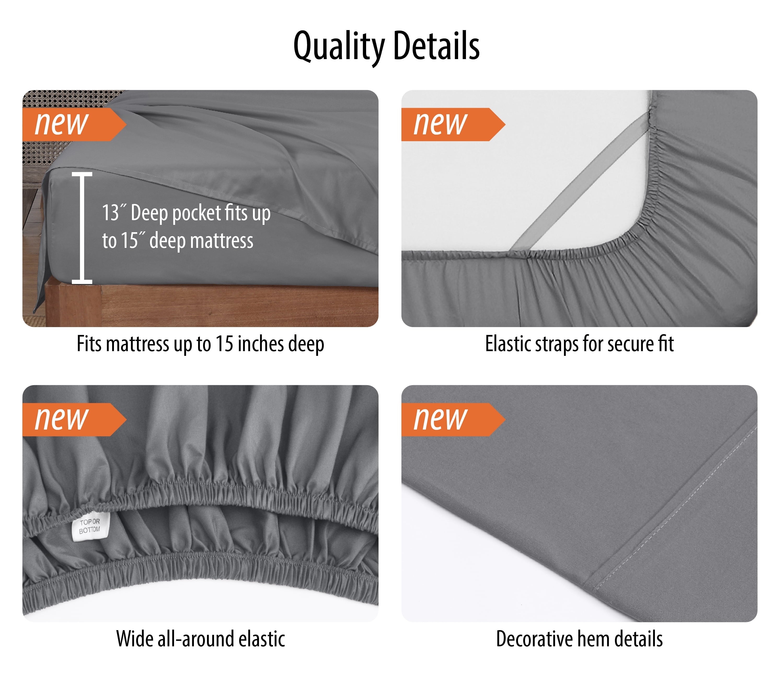 Wrinkle-Resistant Super Soft Brushed Microfiber Bed Sheet Set, Soothing Gray, Queen, 4 Piece - Luxury Bed Sheet Set with Deep Pockets Detail