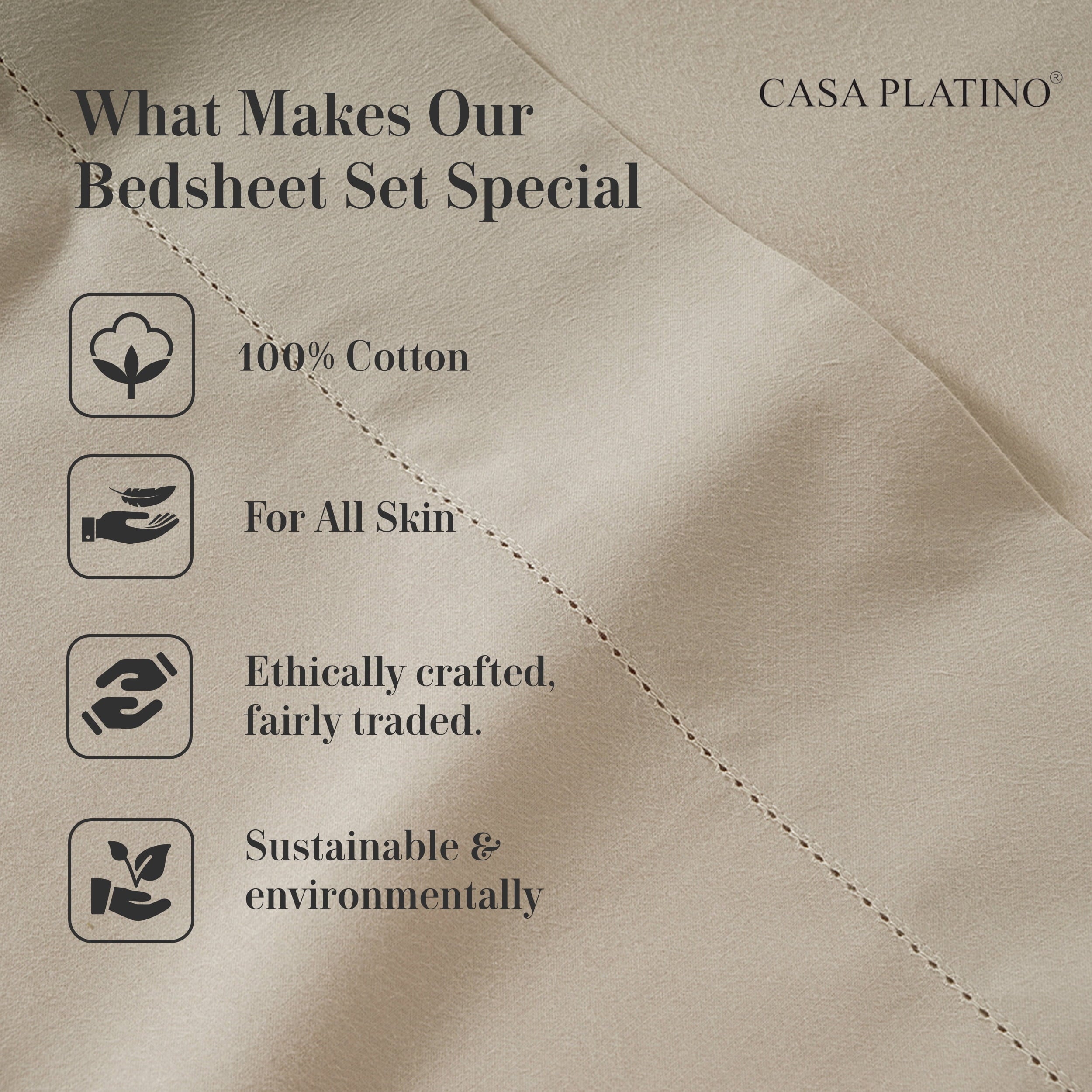 Cooling Sateen 100% Cotton Sheets Set – 4 Piece Cal King Bed Sheet, Soft & Comfy All Season Breathable Percale Weave, 15” Snug Fit D... - Breathable Egyptian Cotton Flat & Fitted Sheets Detail