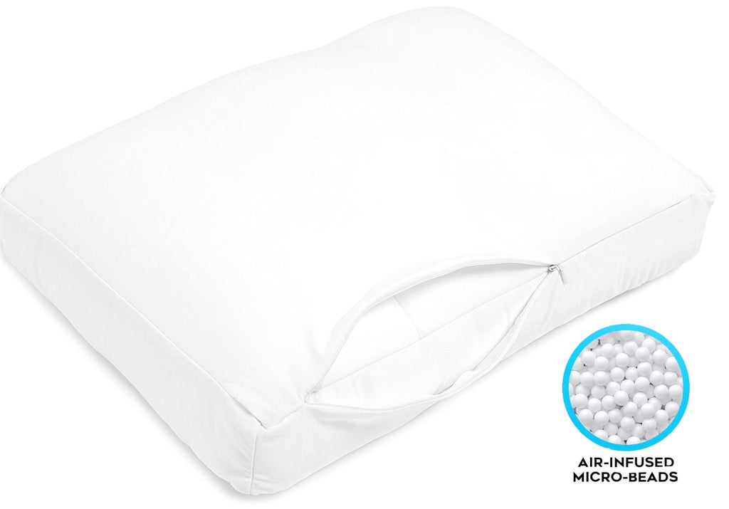 Ergonomic Memory Foam Microbead Cloud Pillow Bed, X-Large, White - Ergonomic Memory Foam Pillow for Neck Pain Support Detail
