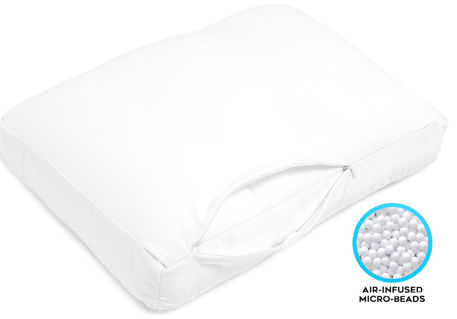 Ergonomic Memory Foam Microbead Cloud Pillow Bed, X-Large, White - Ergonomic Memory Foam Pillow for Neck Pain Support Detail
