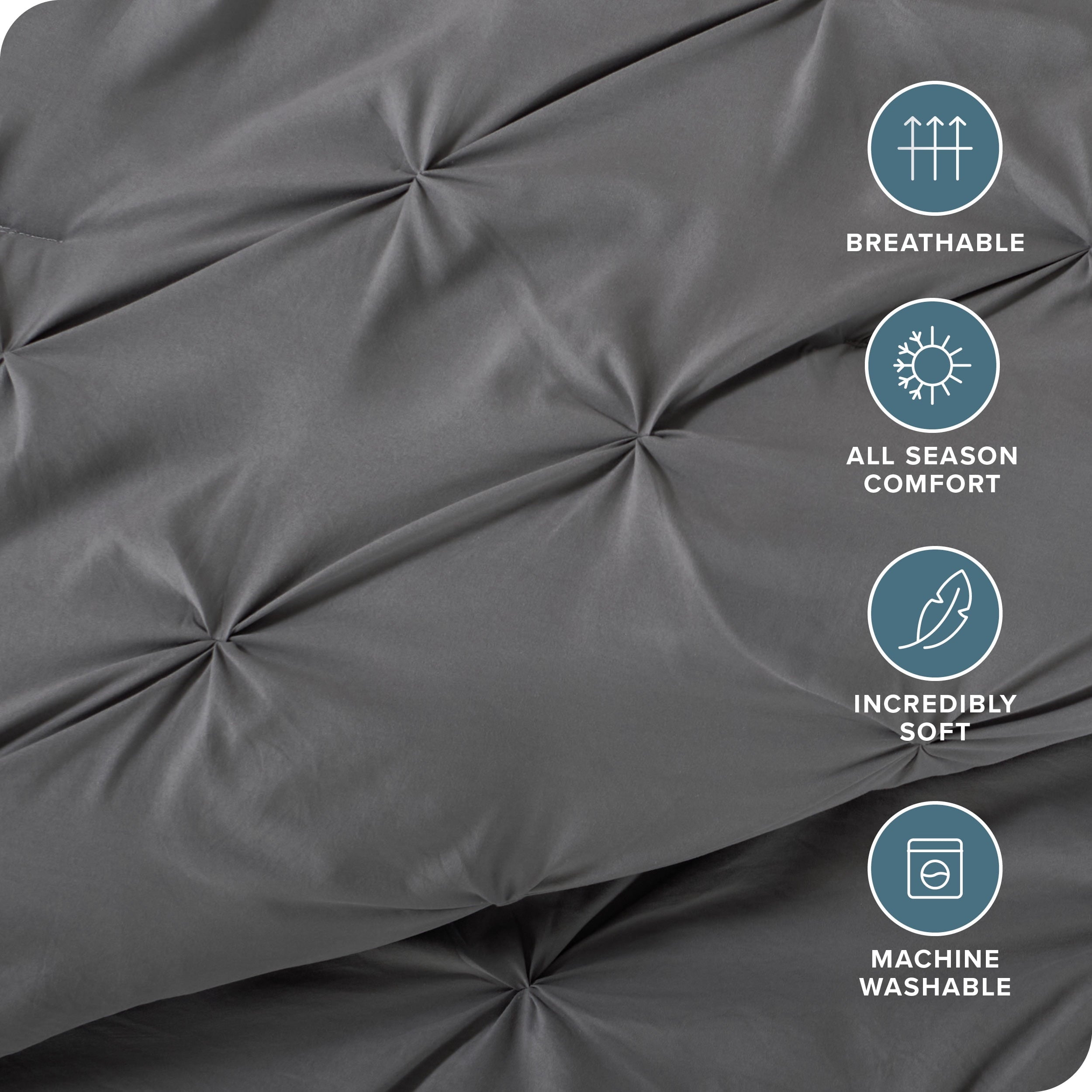 Luxurious Quilted Pintuck Down Alternative Comforter Set - 3-Pieces - All Seasons - King, Grey - Hypoallergenic Ultra-Fluffy Quilt for Winter Detail