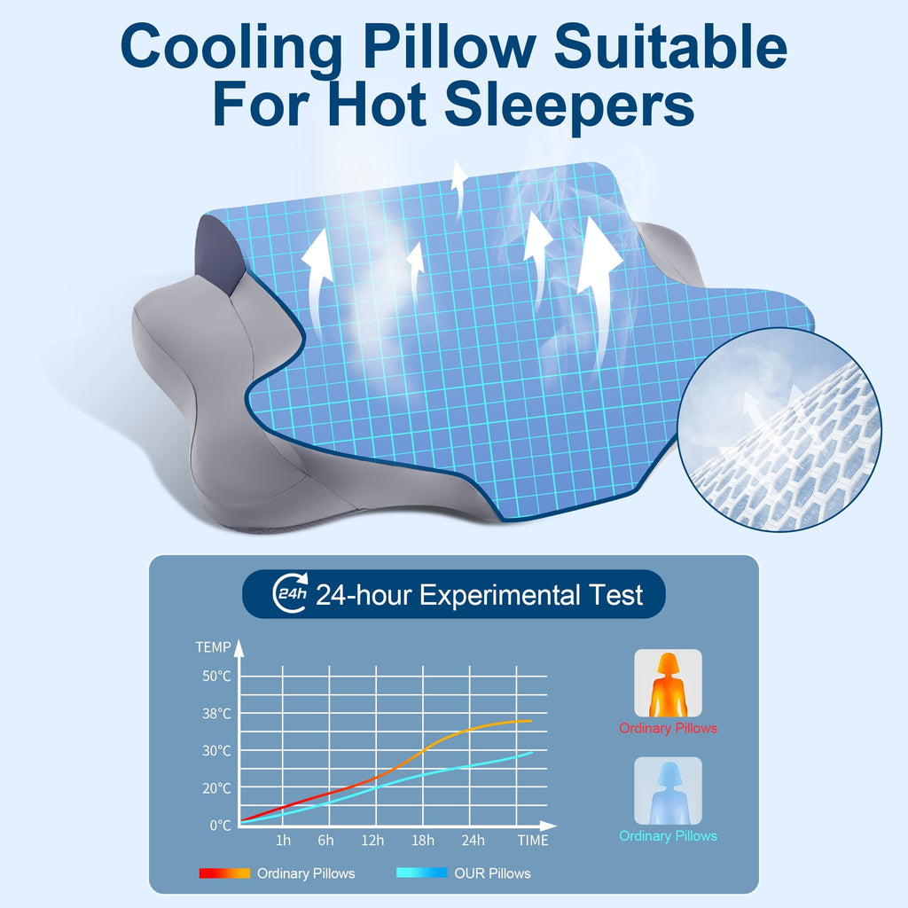 Hotel Collection Cooling Bed Pillow for Neck & Shoulder Pain Relief, Cervical Support Comfort Pillow for Side Back Stomach Sleeper, Er... - Hotel Quality Plush Sleeping Pillows Detail