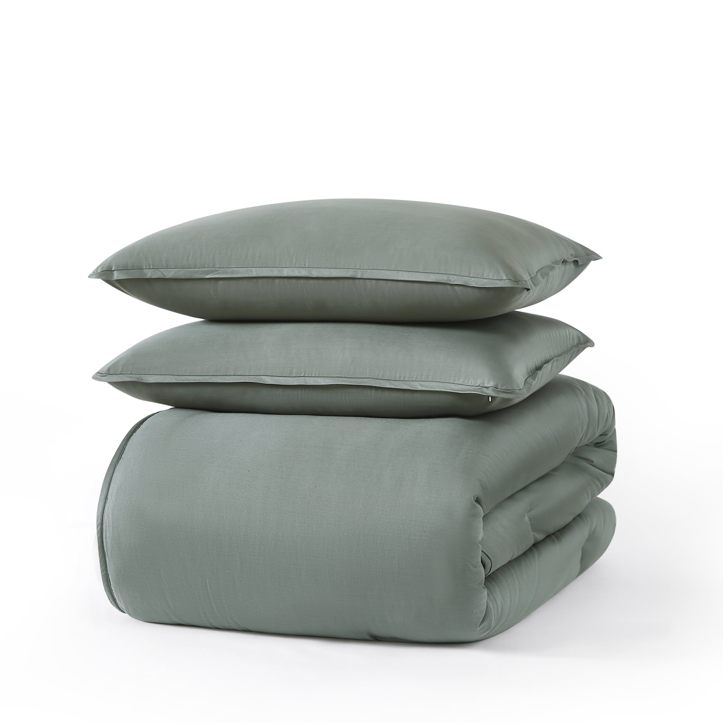 Luxurious Quilted 3-Piece 400 Thread Count Flag Stone Green Cotton Lyocell Blend Comforter Set, Adult King - Luxurious Quilted Duvet Cover Set Detail