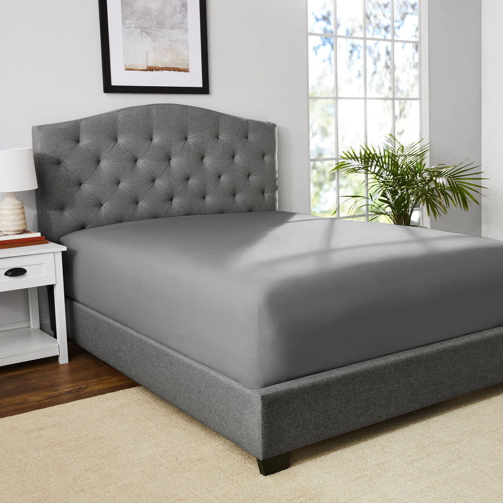 Cooling Sateen Solid Soothing-Gray Cotton Blend Fitted Sheet, Twin/Twin XL - Cooling Hotel Quality Bedding Sheets and Pillowcases Detail