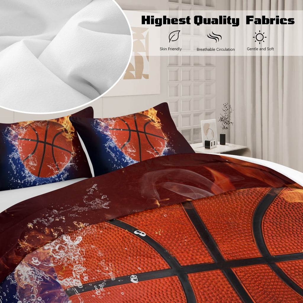 Fluffy Down Alternative Twin Comforter Set, 3 Pieces Sport Bedding Set for Kids Boys Teens Brushed Microfiber Basketball Comforter Set, 66x90... - All-Season Down Alternative Comforter Insert Detail