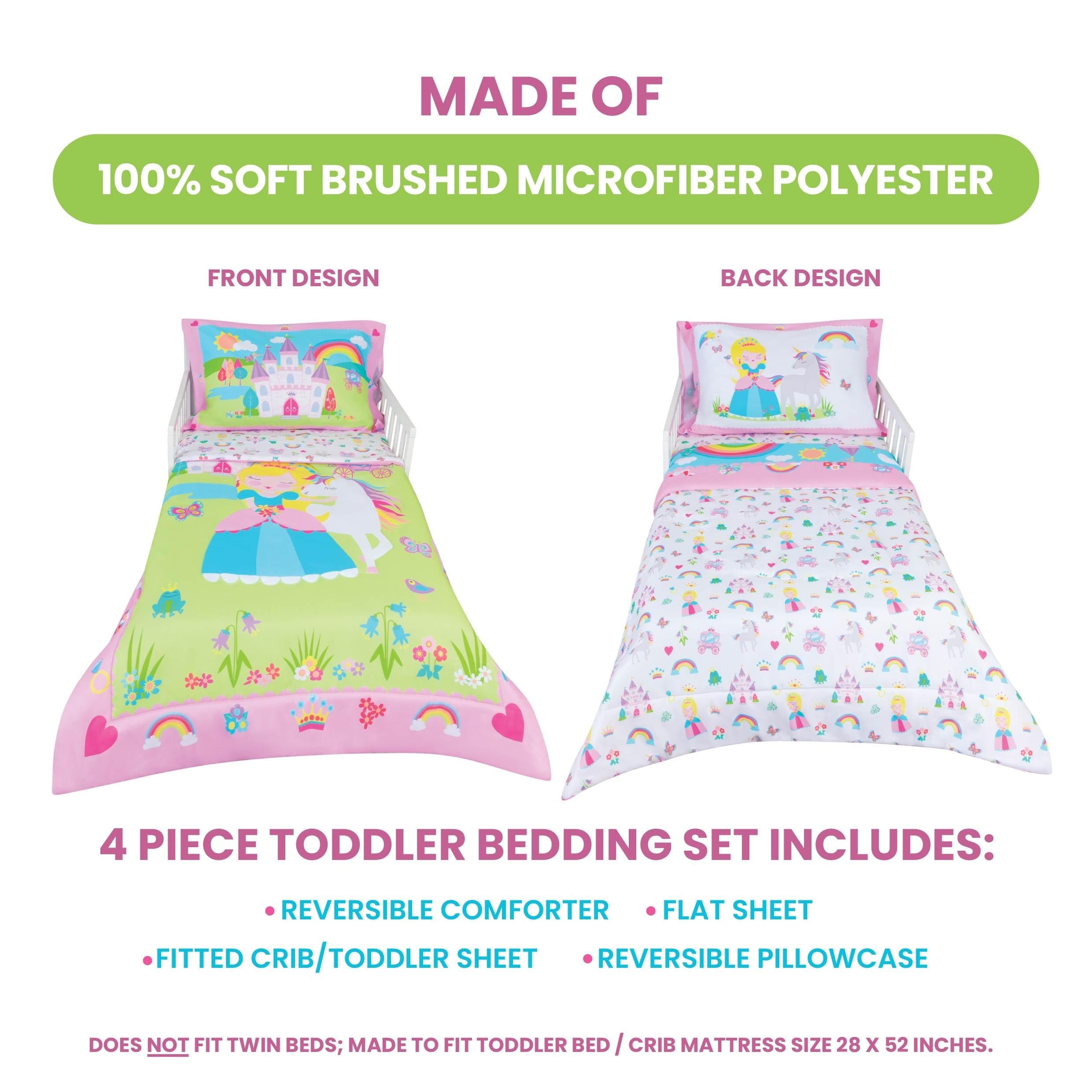 Luxurious Quilted Princess Toddler Bedding Set for Girls - 4-Piece Toddler Bed Comforter Sets for Girls, Reversible Comforter & Pillowc... - Hypoallergenic Ultra-Fluffy Quilt for Winter Detail
