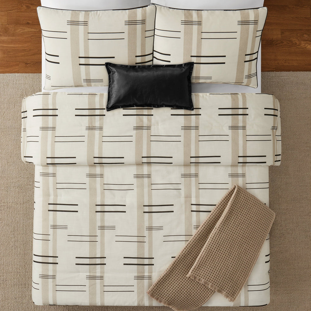 All-Season Full/Queen Comforter Set, All-Season, 5-Piece, Tan Modern - Cloud-Like Soft Lightweight Bed Comforter Detail