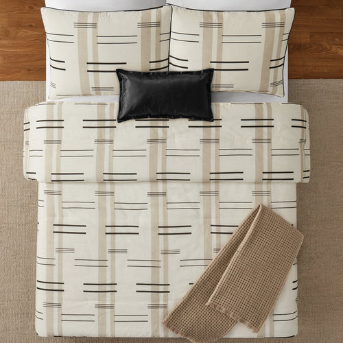 All-Season Full/Queen Comforter Set, All-Season, 5-Piece, Tan Modern - Cloud-Like Soft Lightweight Bed Comforter Detail