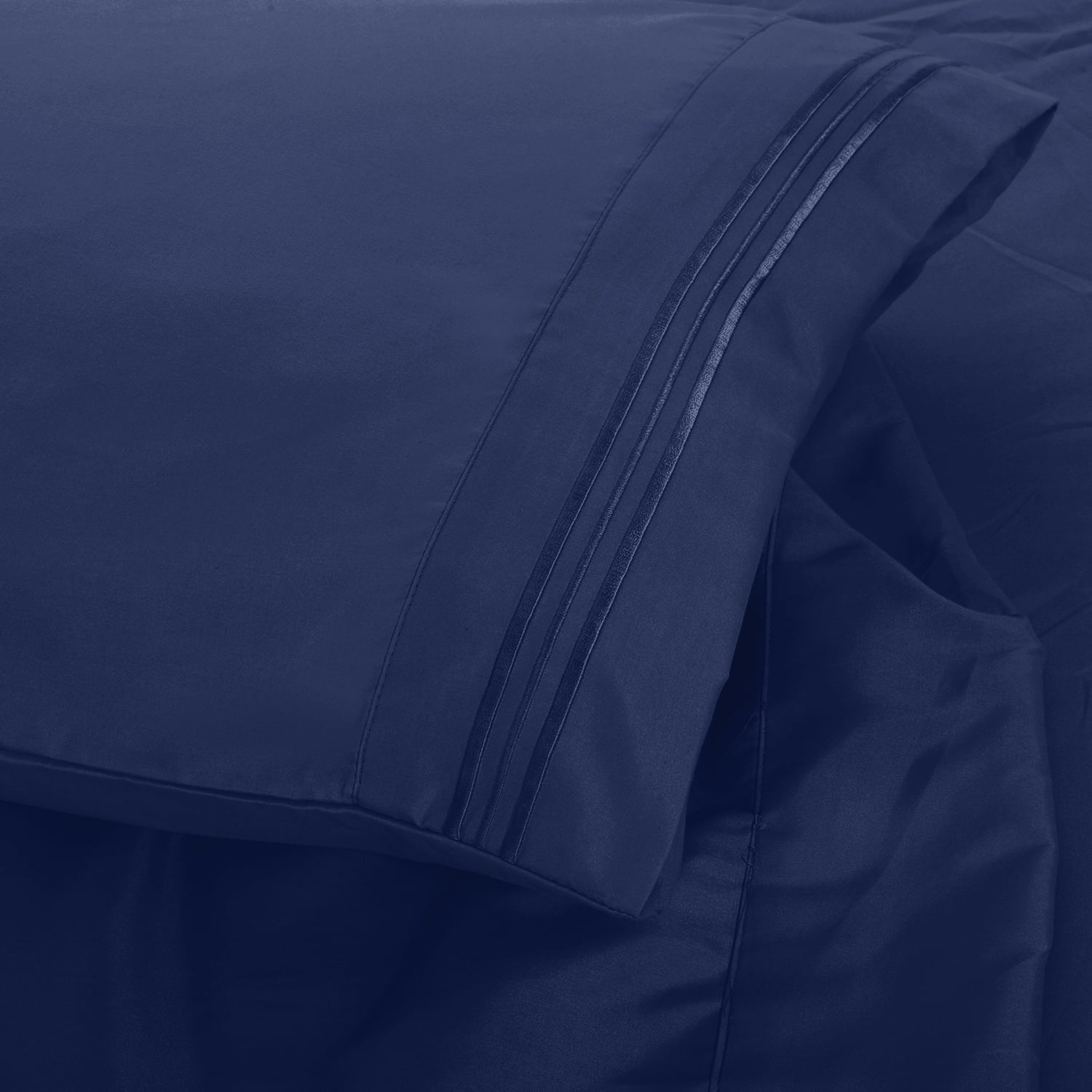 Breathable Luxury Queen Bed Sheets Set, 6 Pc Microfiber Bed Sheets, Extra Deep Pocket Queen Fitted Sheet, Flat Sheet & Pillowcases, Nav... - Breathable Egyptian Cotton Flat & Fitted Sheets Detail