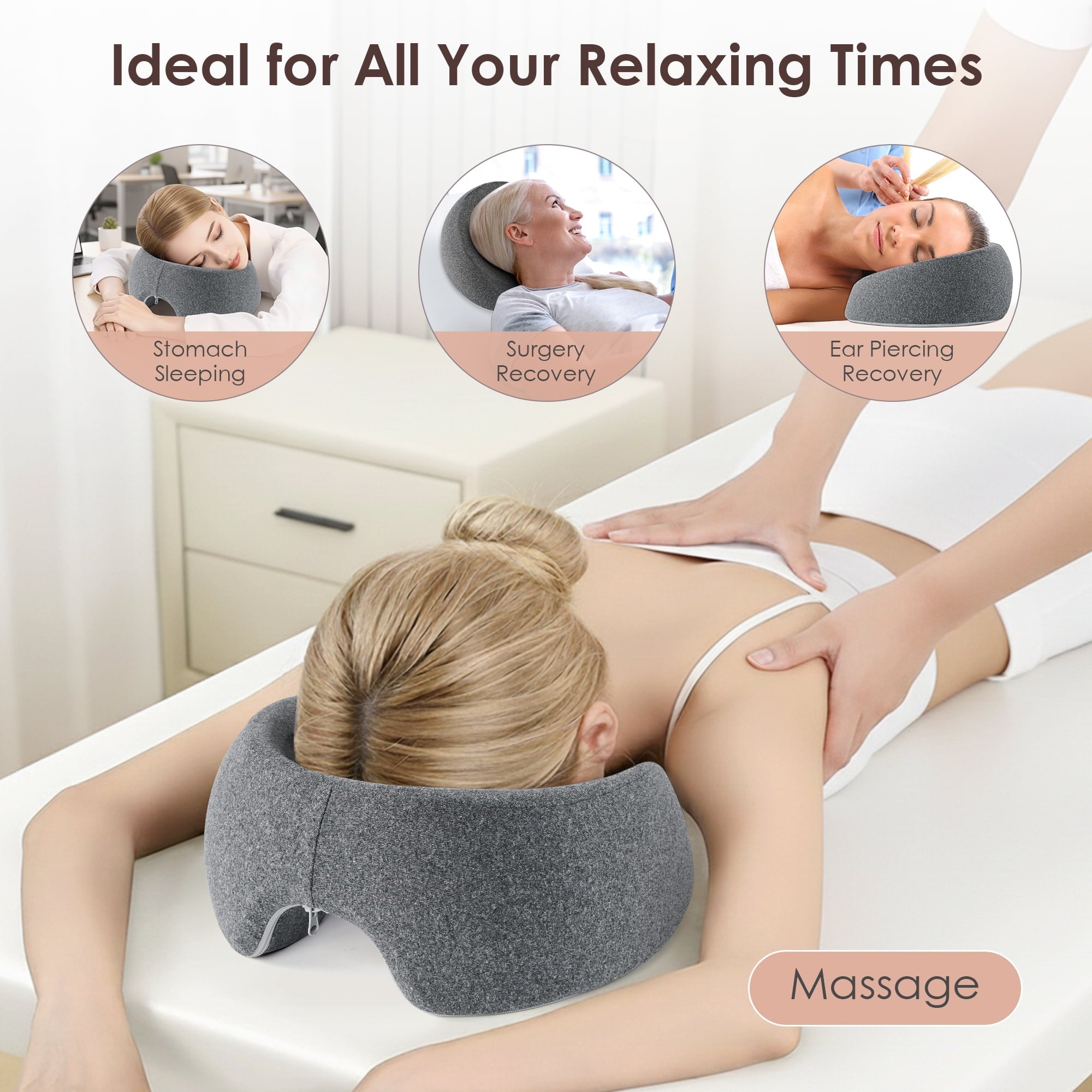 Hotel Collection Face Down Pillow Massage Headrest for Bed, Memory Foam Pillow Face Cradle Support for Stomach Sleepers, Eye Post-Surg... - Ergonomic Memory Foam Pillow for Neck Pain Support Detail