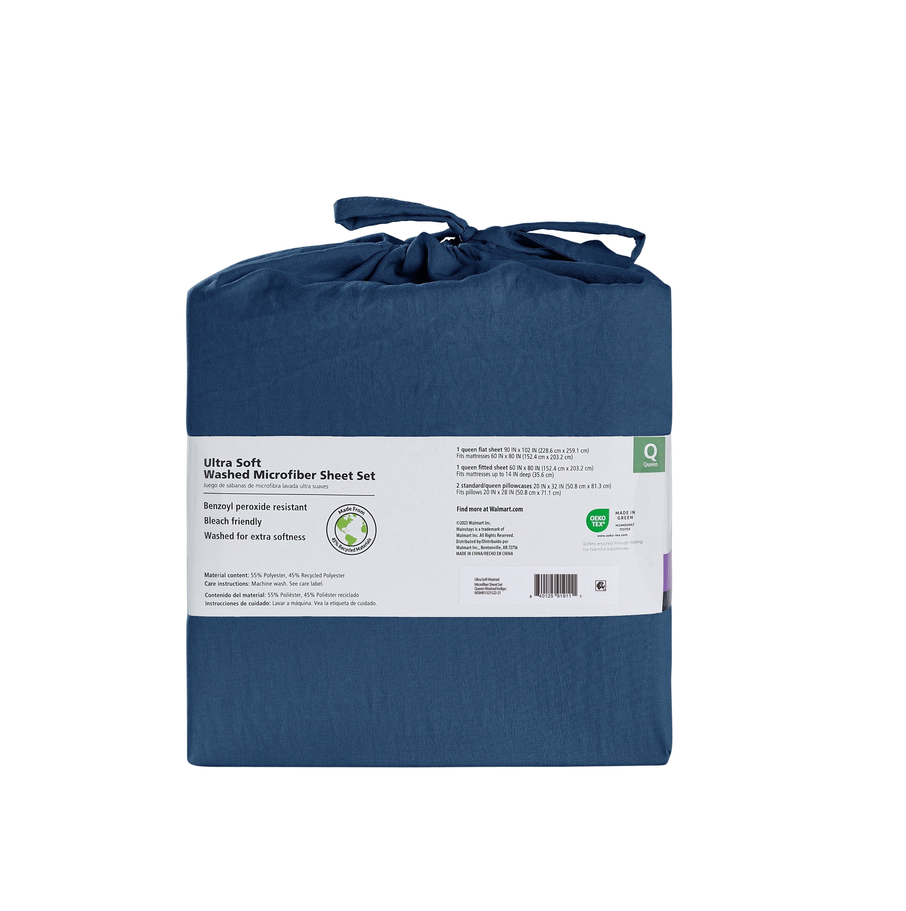 Wrinkle-Resistant Ultra Soft Microfiber Bed Sheet Set, Twin-XL, Indigo, 3 Piece - Breathable Egyptian Cotton Flat & Fitted Sheets Detail