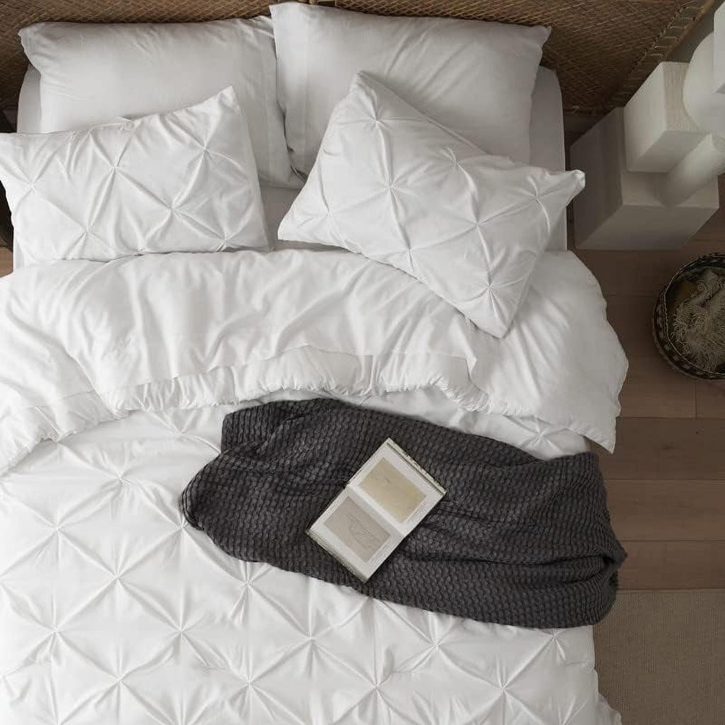 Heavyweight Warmth White Queen Comforter Set- 7 Pieces Pintuck Bedding Set with Comforters, Sheets, Pillowcases & Shams - Cloud-Like Soft Lightweight Bed Comforter Detail