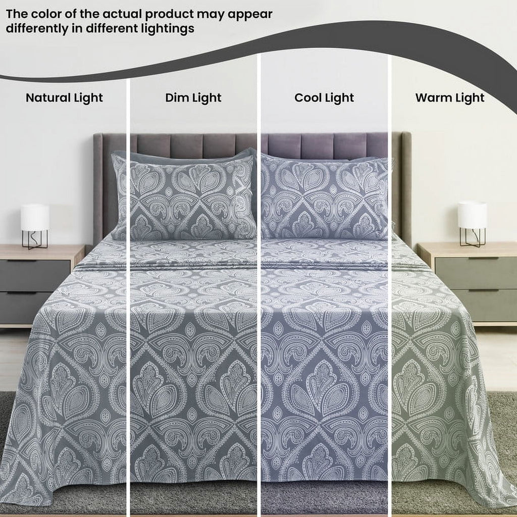 Breathable Luxury 6-Piece Bed Sheet Set, Deep Pocket Queen Sheets Up to 16 Inch, 1 Flat Sheet , 1 Fitted Sheet & 4 Pillowcases (Queen, ... - Breathable Egyptian Cotton Flat & Fitted Sheets Detail
