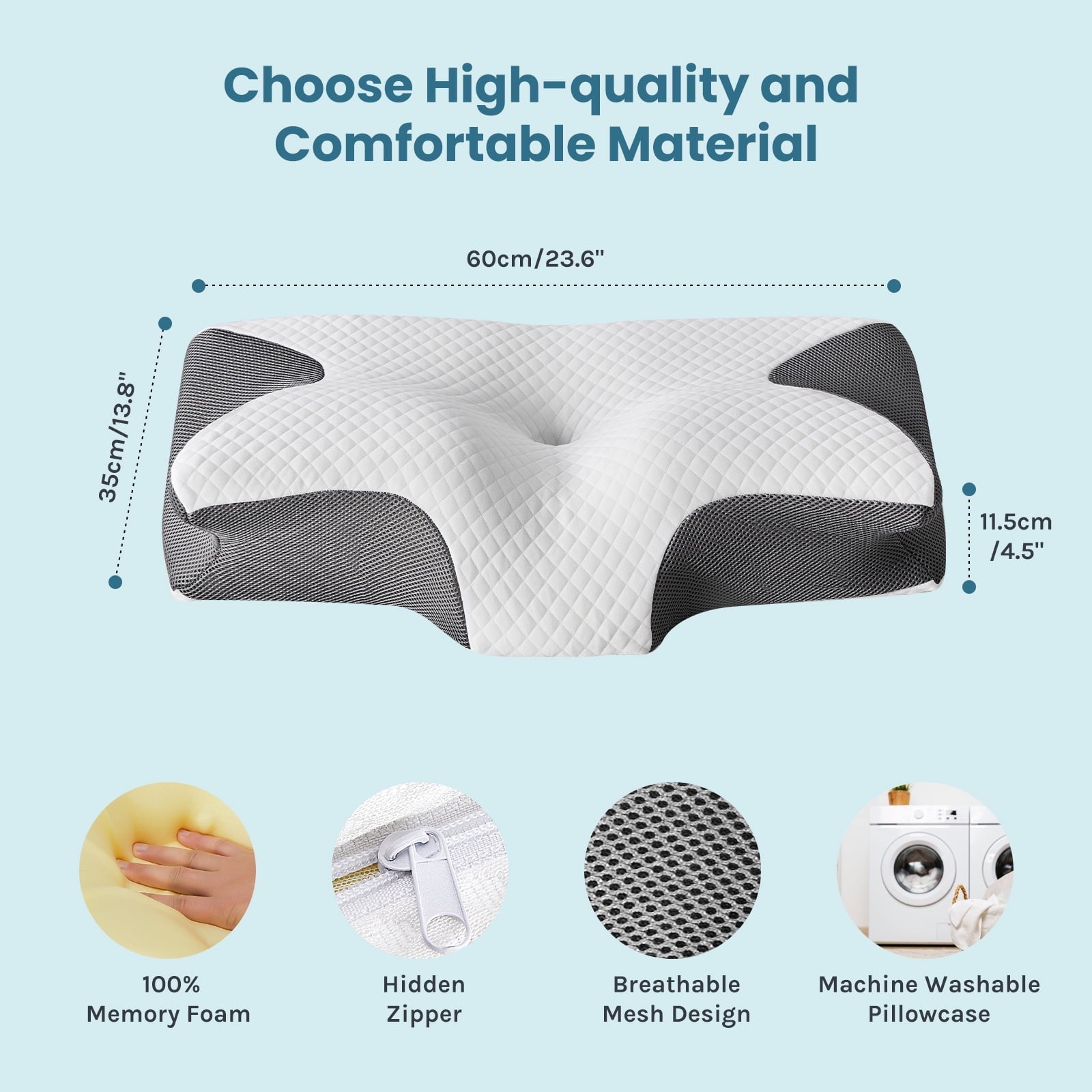 Ergonomic Memory Foam Cervical Pillow for Pain Relief, Ergonomic Side Sleeper Pillow for Orthopedic Contour Support for Bed Sleeping, Memor... - Ergonomic Memory Foam Pillow for Neck Pain Support Detail