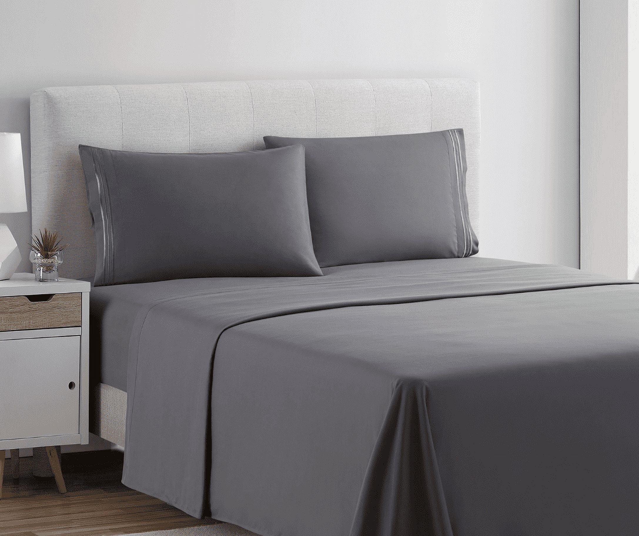 Premium Egyptian Cotton Queen Sheets Set, 1800 Series 4 Piece Sheets , Luxury Soft Microfiber Queen Size Bed Sheets Set, Gray - Cooling Hotel Quality Bedding Sheets and Pillowcases Detail