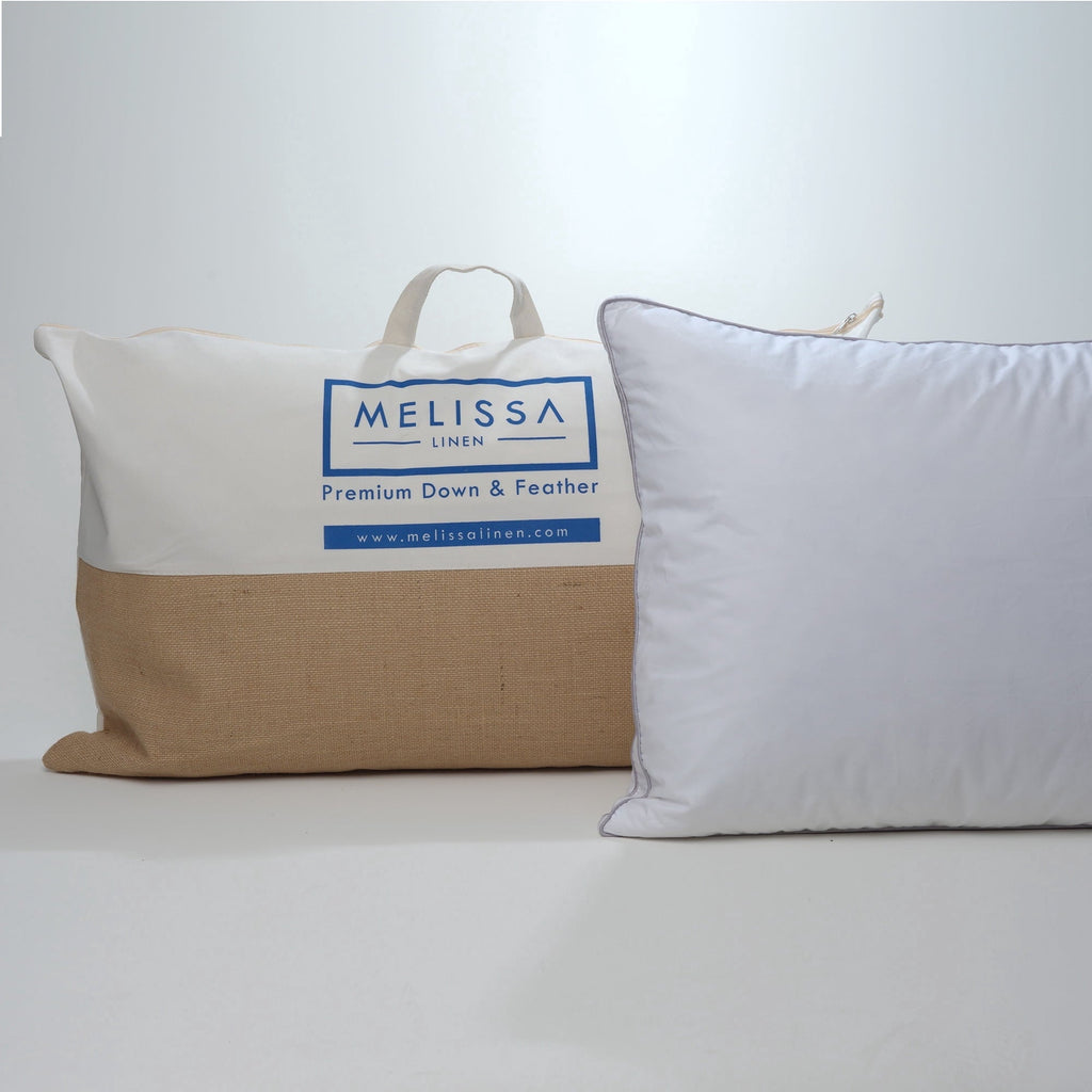 Decorative Plump Linen Premium Goose Down Feather Pillow for Bed, Soft & Supportive, Standard Size, White - Ergonomic Memory Foam Pillow for Neck Pain Support Detail
