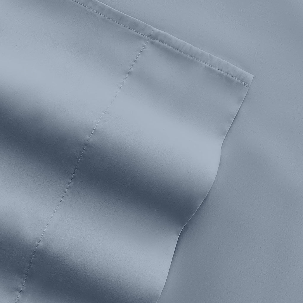 Breathable Luxury Queen, Light Blue Solid Microfiber 6 Piece Bed Sheet Set - Breathable Egyptian Cotton Flat & Fitted Sheets Detail