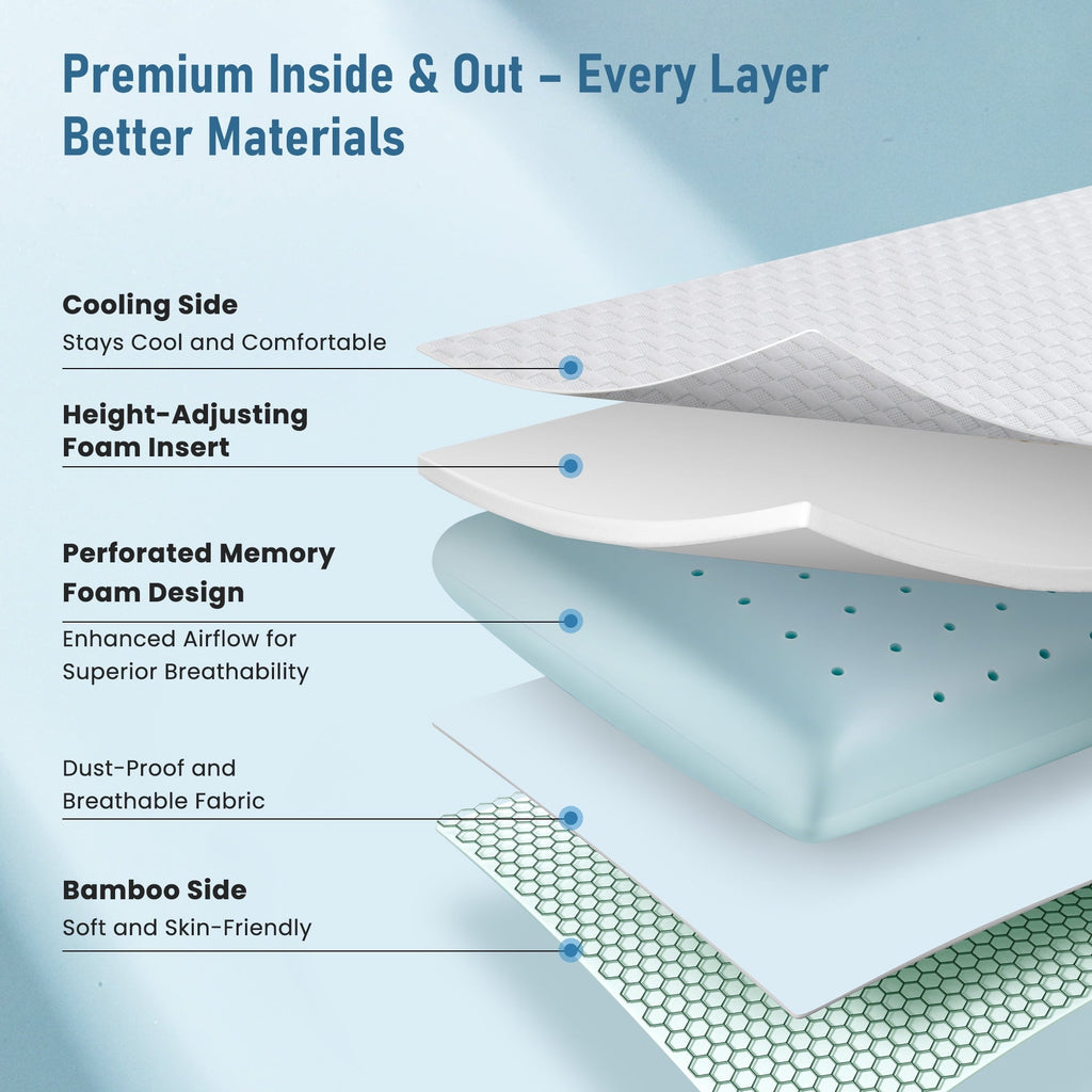 Fluffy Shredded Memory Foam Pillow for Bed, Cooling Pillow with Extra Height Pad, Supportive Bed Pillow for Side, Back & Hot Sleepers... - Ergonomic Memory Foam Pillow for Neck Pain Support Detail