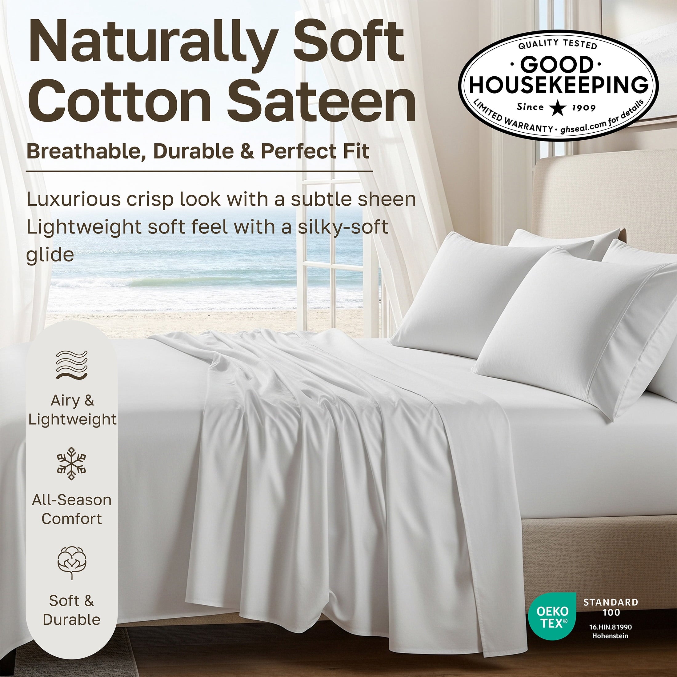 Cooling Sateen 4 Piece Printed Floral Bed Sheets Queen Size Set - 100% Cotton Sheets Queen, Soft Sateen Bedsheets, Deep Pocket Queen... - Cooling Hotel Quality Bedding Sheets and Pillowcases Detail