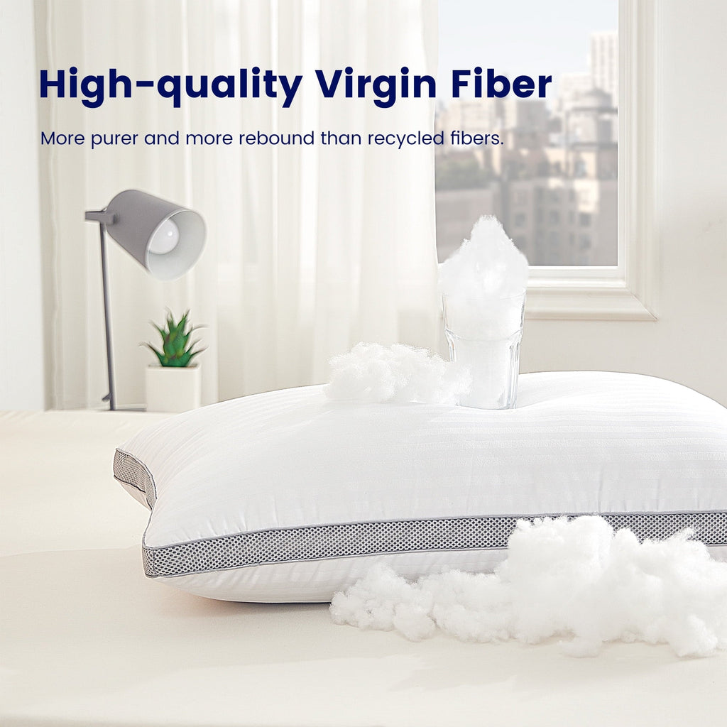 Ergonomic Memory Foam Bed Pillows for Sleeping, Queen Size Set of 2, Sandwich Mesh with Breathable Sides, Premium Medium pillows for Back, ... - Orthopedic Shredded Foam Bed Pillow Set Detail