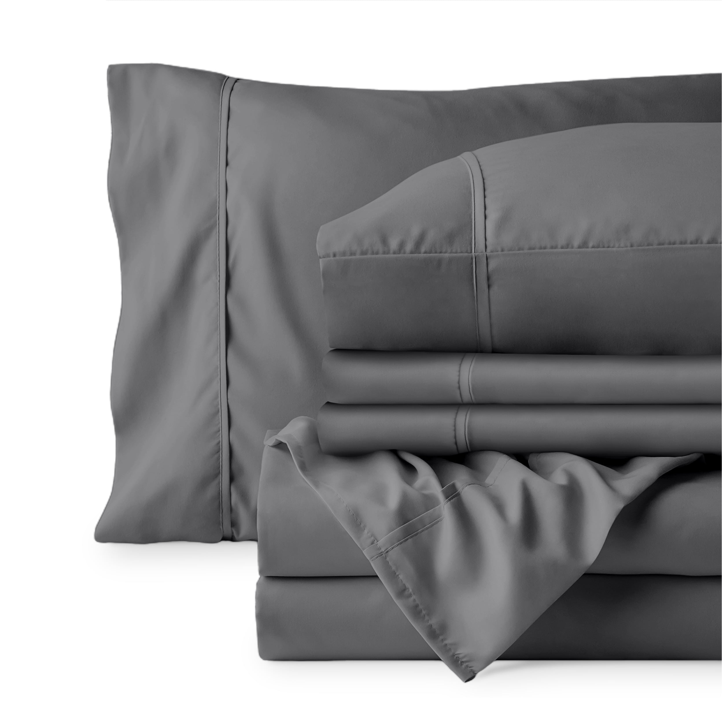 Wrinkle-Resistant Luxury Bed Sheet Set- 6 Piece - Queen, Gray - Luxury Bed Sheet Set with Deep Pockets Detail