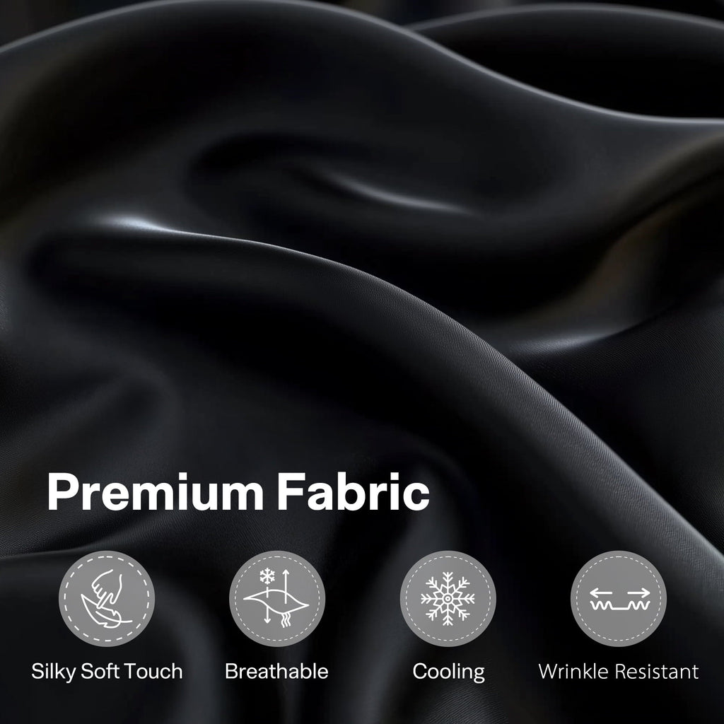 Ultra-Soft Queen Silk Black Bed Sheet Set,4 Pieces 1800 Microfiber 2 Pillowcase 20"x30" - Breathable Egyptian Cotton Flat & Fitted Sheets Detail