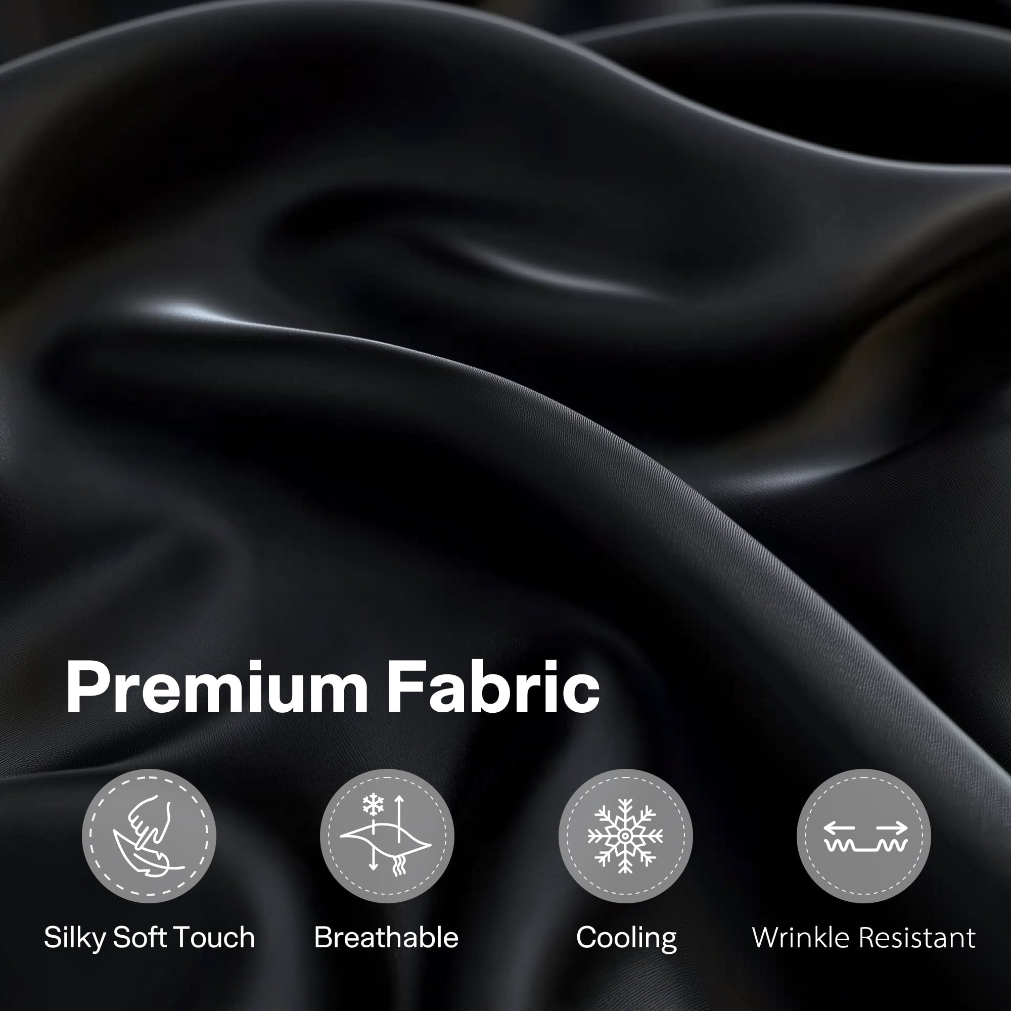 Ultra-Soft Queen Silk Black Bed Sheet Set,4 Pieces 1800 Microfiber 2 Pillowcase 20"x30" - Breathable Egyptian Cotton Flat & Fitted Sheets Detail