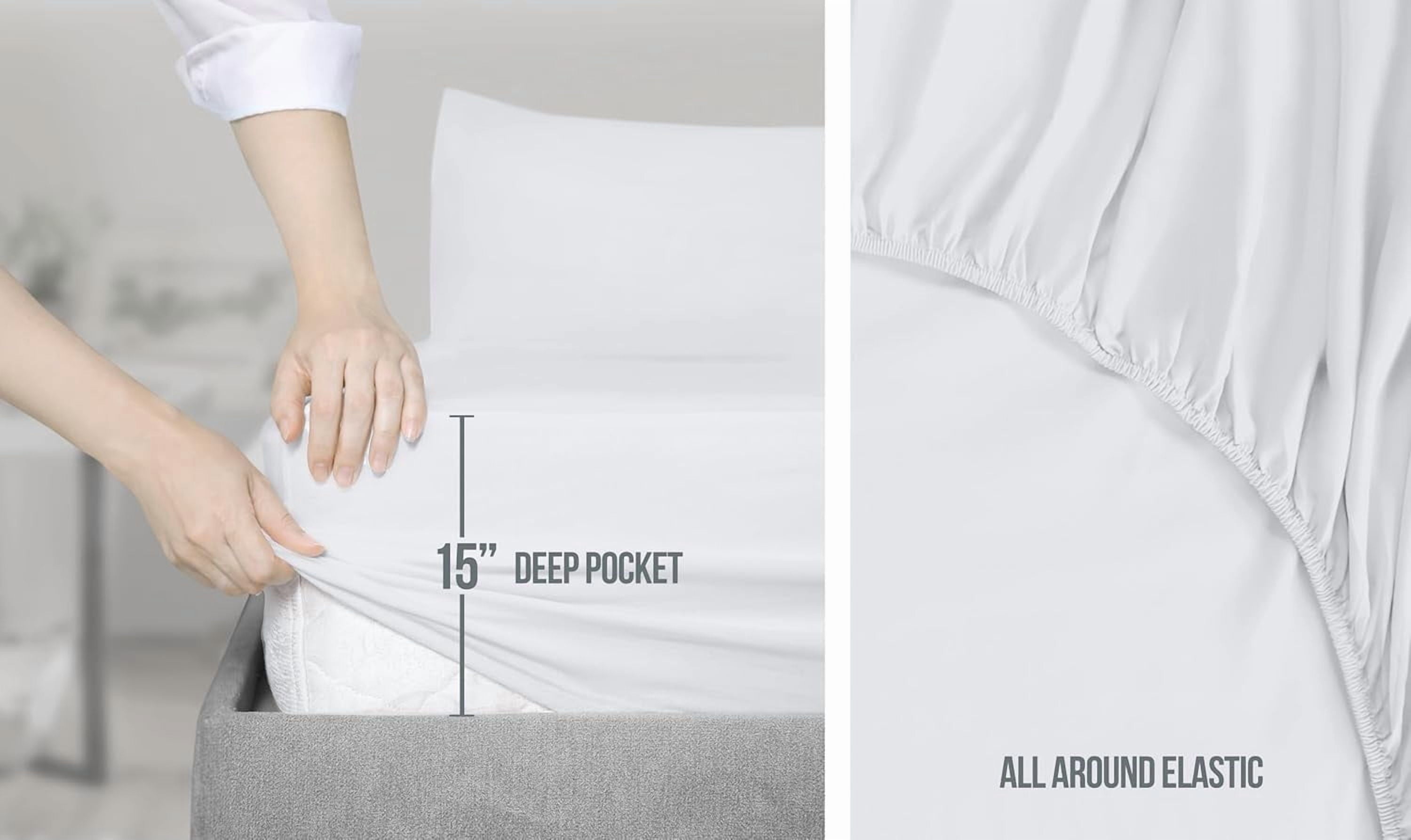 Ultra-Soft Set, Soft Microfiber 4 Piece Hotel Luxury Bed s with Deep Pockets, Embroidered Pillow Cases, Side Storage Pocket Fitt... - Breathable Egyptian Cotton Flat & Fitted Sheets Detail