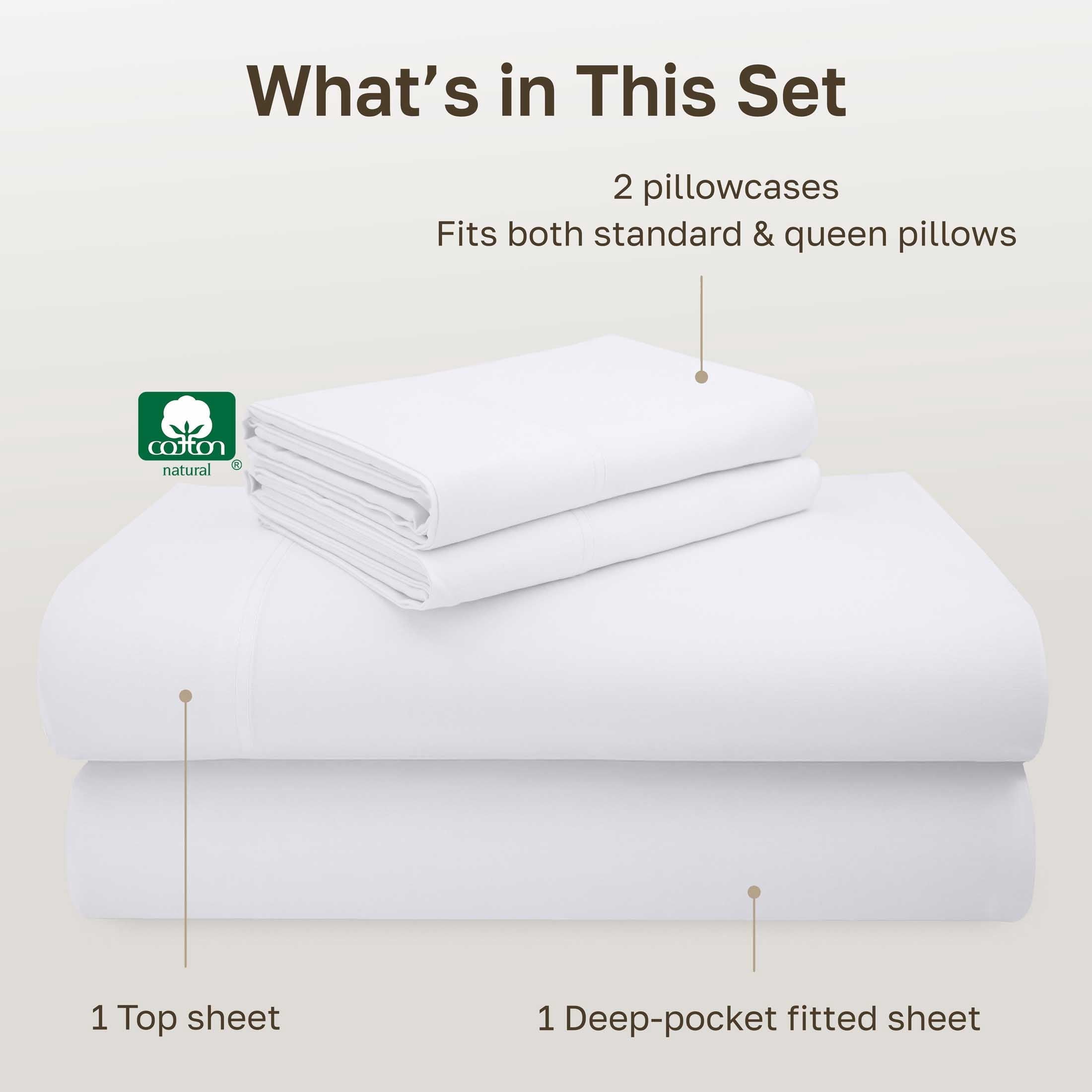 Premium Egyptian Cotton 100% Cotton Queen Sheets Set - 600 Thread Count 100% Cotton Sheets Queen, Sateen Deep Pocket Adult/Teen 4 Piece Bed Sh - Premium Ultra-Soft Pillowcase Pair for Sleeping Detail