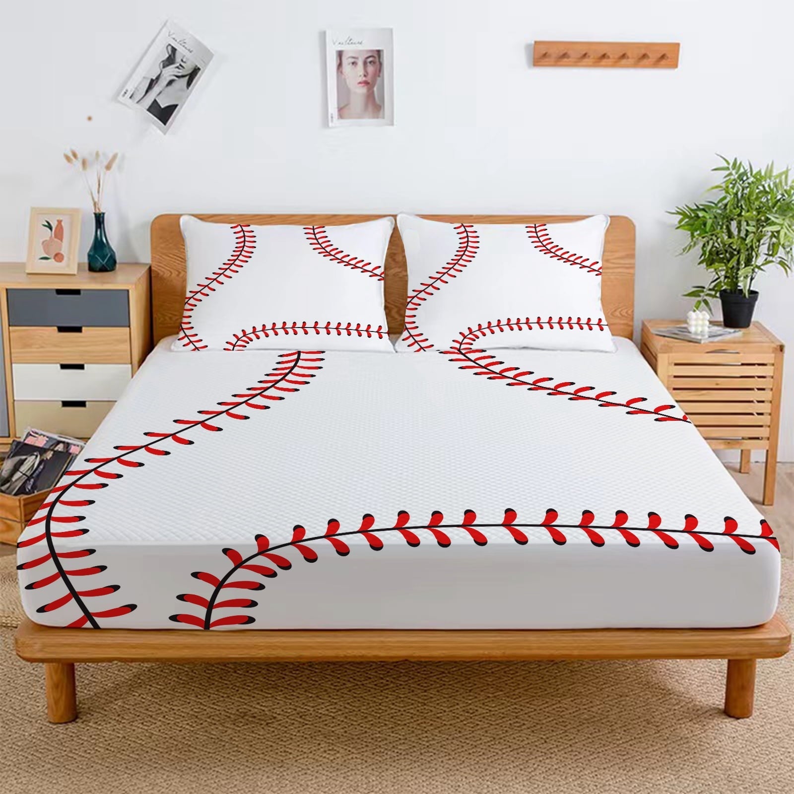 Ultra-Soft Baseball Sheet Set Sports Theme Bedding Set for Kids 3D Baseball Pattern Bed Sheets Baseball Games Bed Sheet Set Room... - Luxury Bed Sheet Set with Deep Pockets Detail