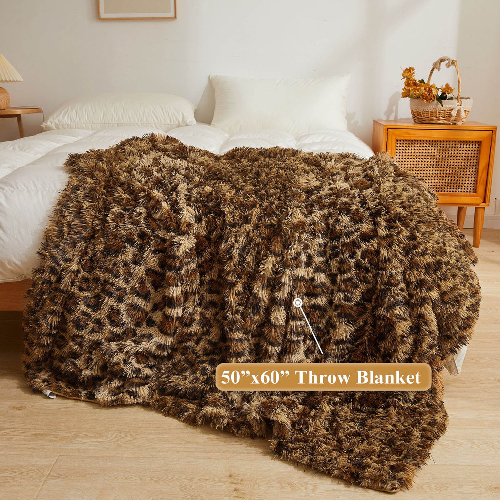 Reversible Sherpa Luxury Faux Fur Leopard Print Throw, Soft 50x60 Cheetah Print Fluffy Blanket, Shaggy Plush Decorative Couch Throw, Cu... - Lightweight Plush Warm Blanket for All Seasons Detail