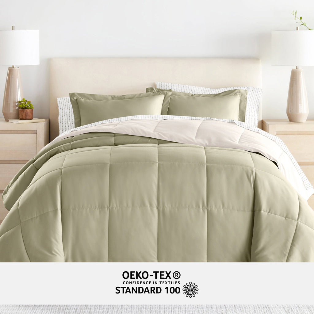 All-Season 5 Piece Bedding Bundle, Reversible Comforter and Patterned Sheet Set, Twin - All-Season Down Alternative Comforter Insert Detail