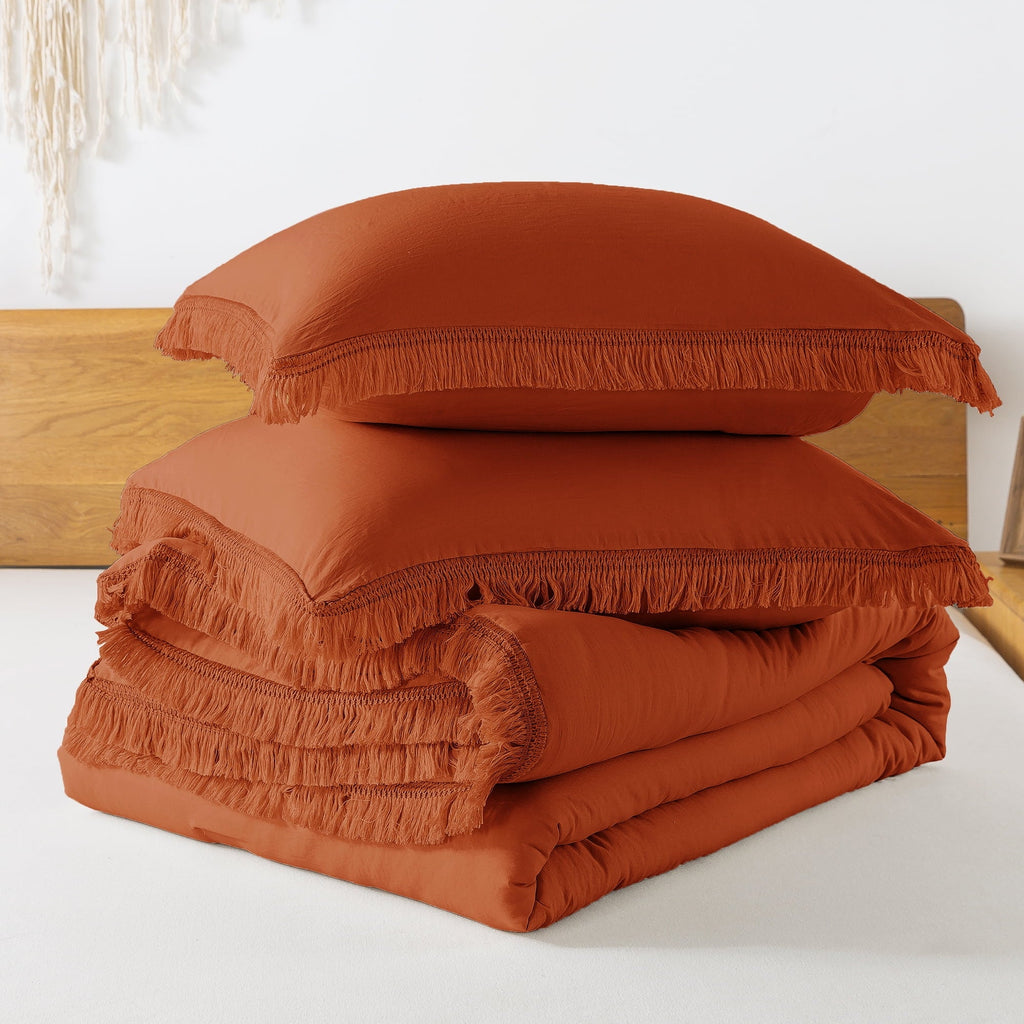 Fluffy Down Alternative King Size Comforter Sets Burnt Orange, 3 Pieces Soft Fluffy Boho Bedding Comforter Sets for King Bed, All Season Terr... - Cloud-Like Soft Lightweight Bed Comforter Detail