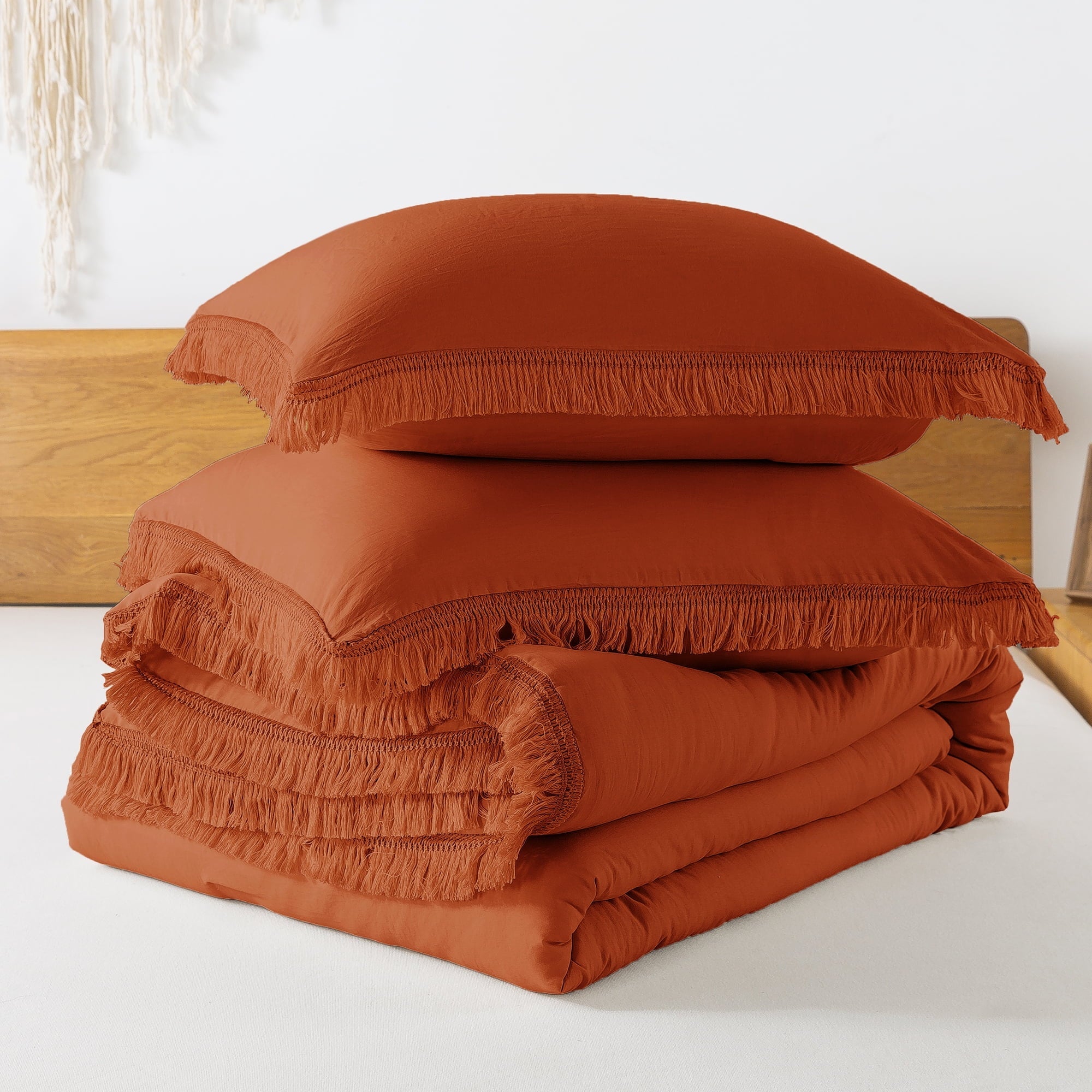 Fluffy Down Alternative King Size Comforter Sets Burnt Orange, 3 Pieces Soft Fluffy Boho Bedding Comforter Sets for King Bed, All Season Terr... - Cloud-Like Soft Lightweight Bed Comforter Detail