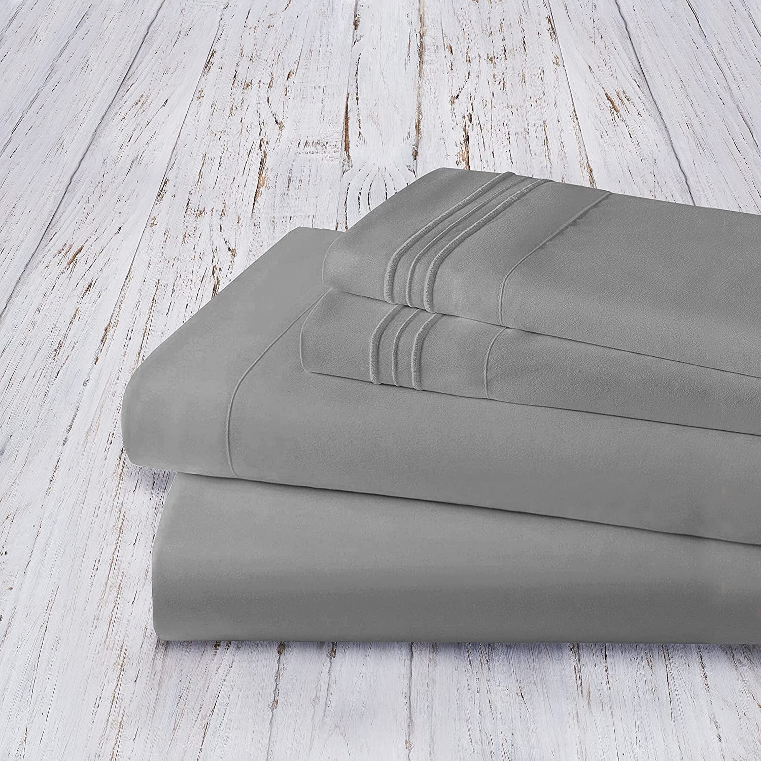 Premium Egyptian Cotton 4 Pieces Bed Sheet set Flat,Fitted,Pillowcase , Queen Grey - Cooling Hotel Quality Bedding Sheets and Pillowcases Detail