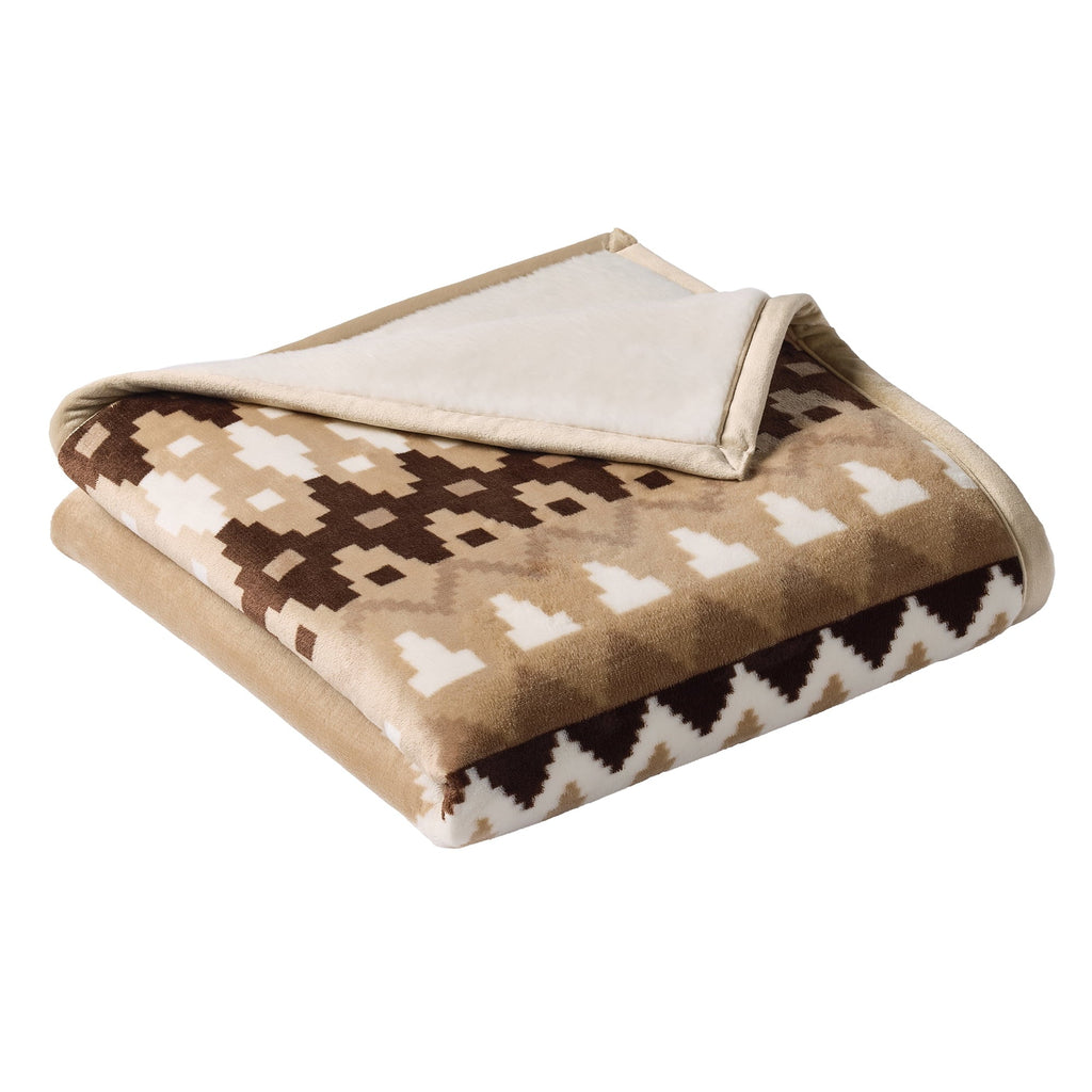 Cozy Fleece Printed Velvet Plush Reverse to Faux Fur Super Soft Throw Blanket, Oversized, Linder Border Beige - Luxury Knitted Decorative Throw Blanket with Fringes Detail