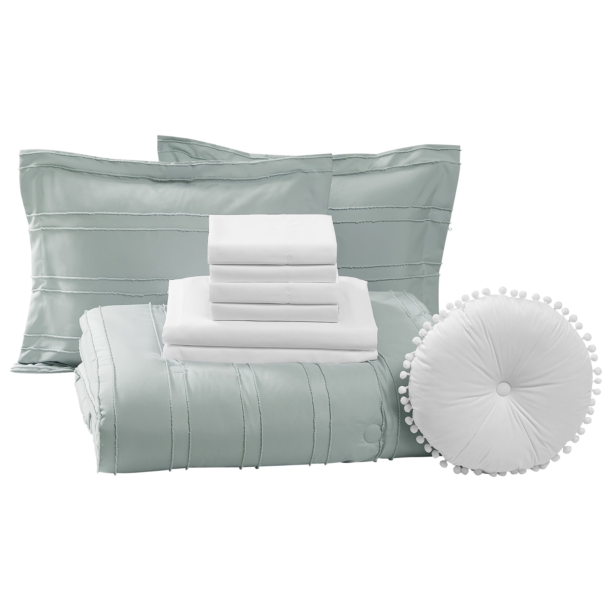 Luxurious Quilted Mint 10 Piece Bed in a Bag Comforter Set with Sheets, Queen - All-Season Down Alternative Comforter Insert Detail