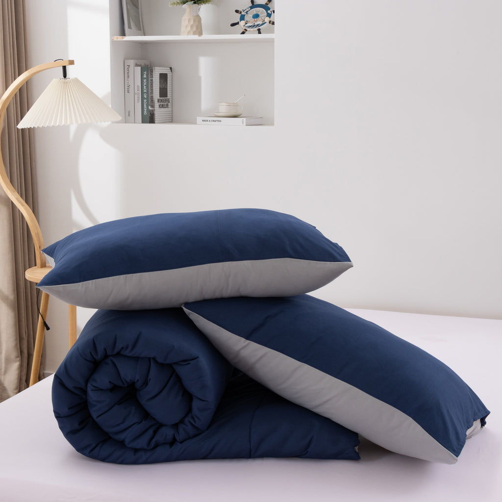 Fluffy Down Alternative Queen Comforter Set All Season Reversible Bed Set with 2 Pillow Cases 3 Pieces Bedding Sets Down Alternative Blue/Gra... - All-Season Down Alternative Comforter Insert Detail