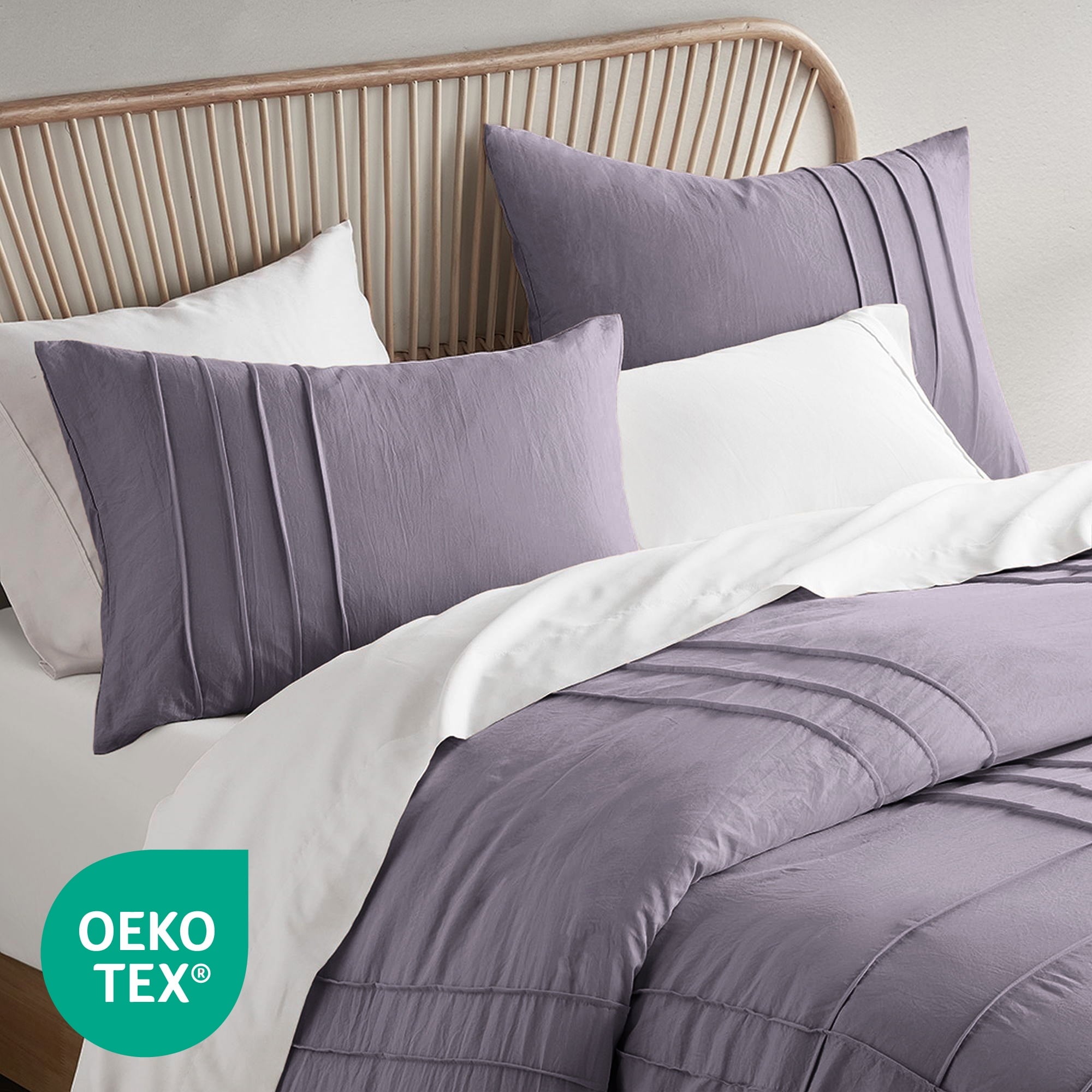 Fluffy Down Alternative Full/Queen Comforter Set, Boho 3-Piece Pintuck Stitching Bedding Set, Soft Washed Pleated Bed Sets with Pillow Shams,... - Luxurious Quilted Duvet Cover Set Detail