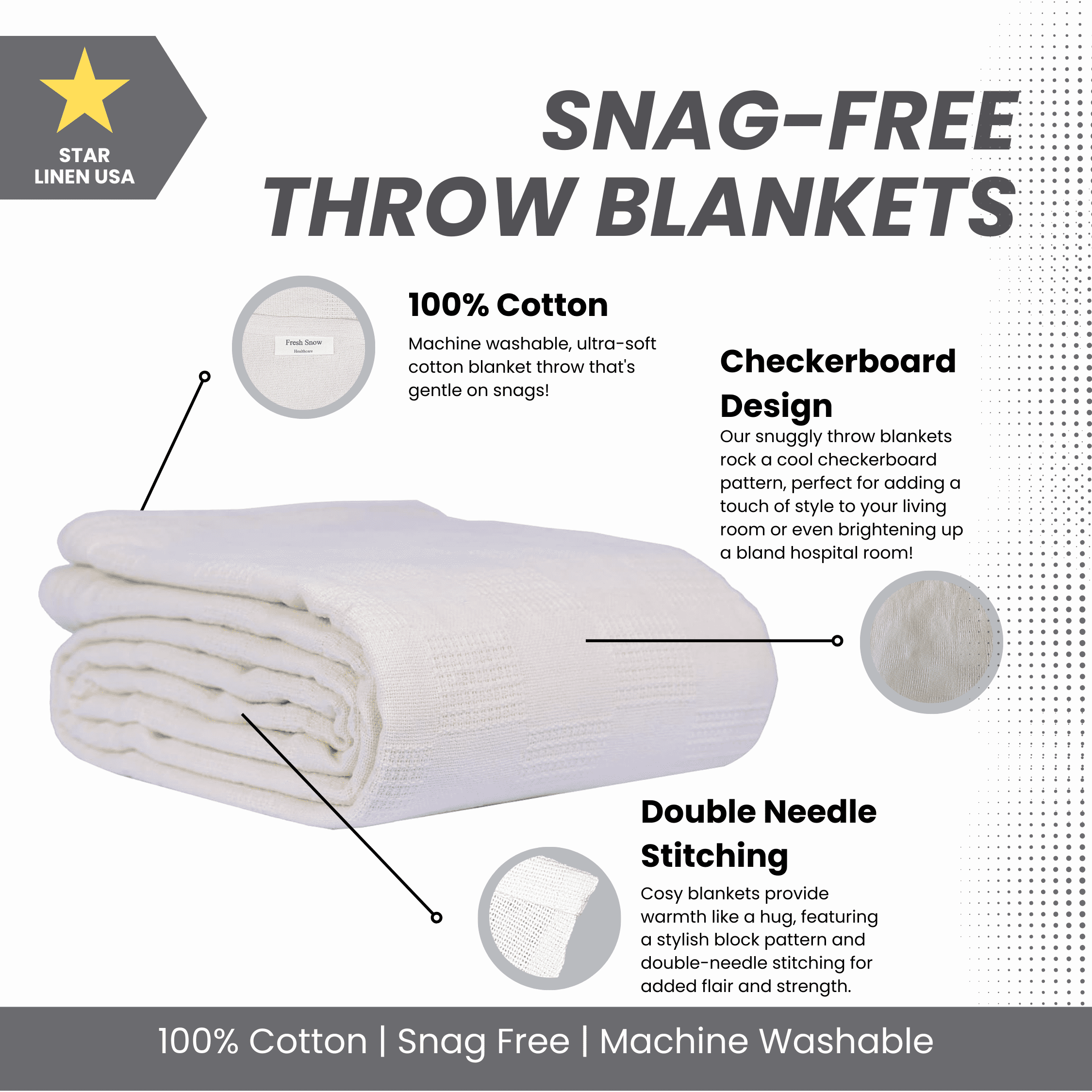 Lightweight Warm Hospital Thermal Blanket Throw Snag Free | 100% Cotton | Twin 66"x90" | White (1) - Lightweight Plush Warm Blanket for All Seasons Detail