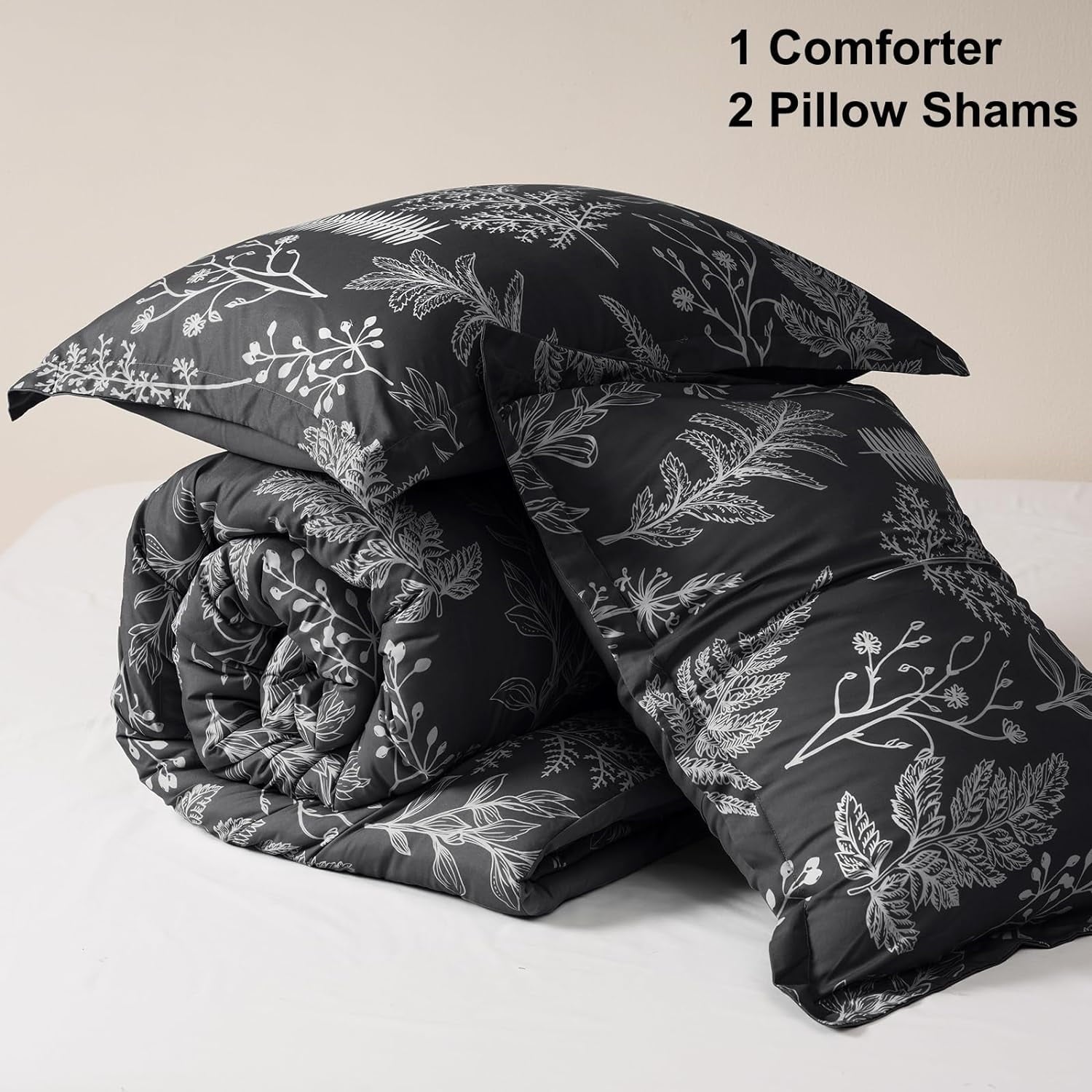 Luxurious Quilted 3 Pieces Printed Comforter Set Queen Size, Lightweight Botanical Floral Bed in a Bag, Ultra Soft Bedding Set with 1 R... - Hypoallergenic Ultra-Fluffy Quilt for Winter Detail