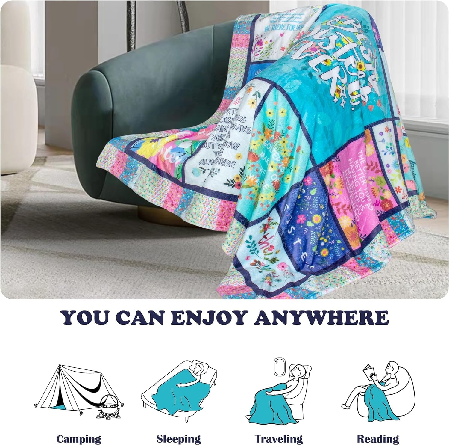 Super Soft Flannel Sister Gifts Blanket for Birthday, Mother's Day, Christmas - Big Sister Gift Ideas - Lightweight Plush Warm Blanket for All Seasons Detail
