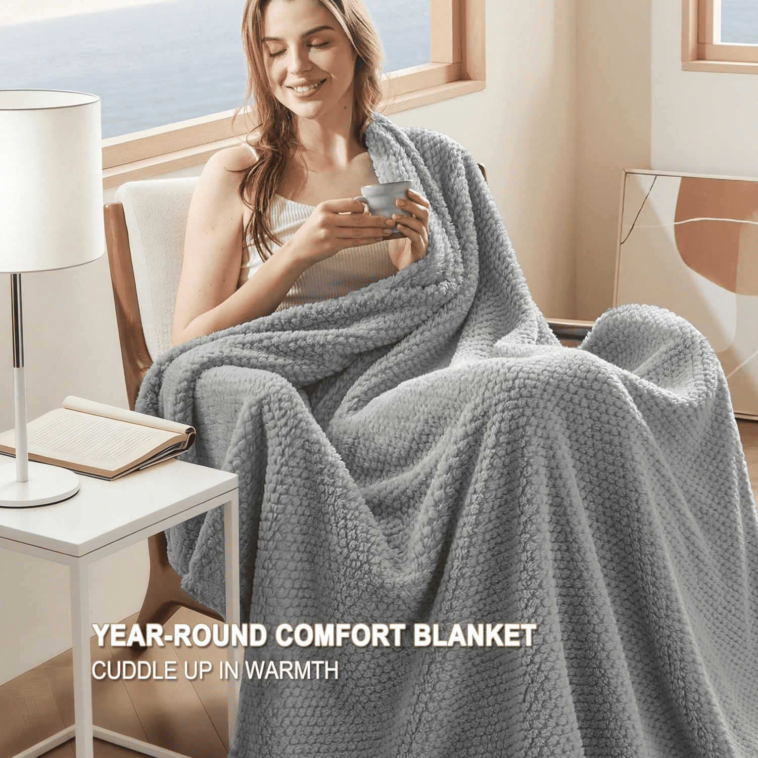 Lightweight Warm Throw Blanket, Decorative Throws with Waffle Wave Design, Super Soft Plush Fuzzy Blankets , Luxury Lightweight and Br... - Cozy Fleece Throw Blanket for Couch & Bed Detail
