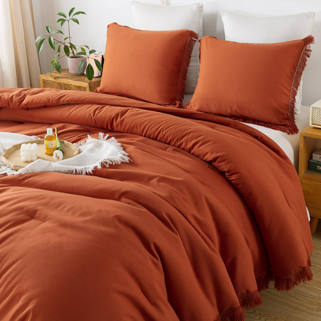 Fluffy Down Alternative King Size Comforter Sets Burnt Orange, 3 Pieces Soft Fluffy Boho Bedding Comforter Sets for King Bed, All Season Terr... - Cloud-Like Soft Lightweight Bed Comforter Detail