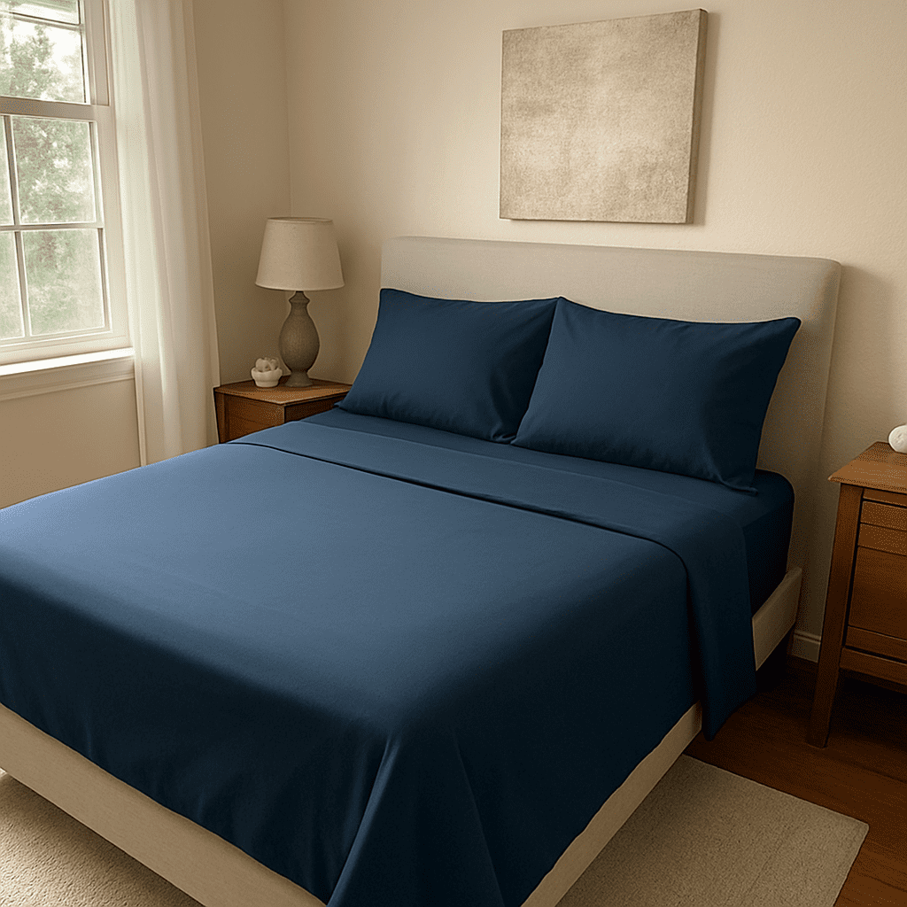 Wrinkle-Resistant 3-Piece Twin Sheet Set, Ultra-Soft 800 Thread Count Microfiber, Deep Pocket, Twin, Blue Indigo - Luxury Bed Sheet Set with Deep Pockets Detail