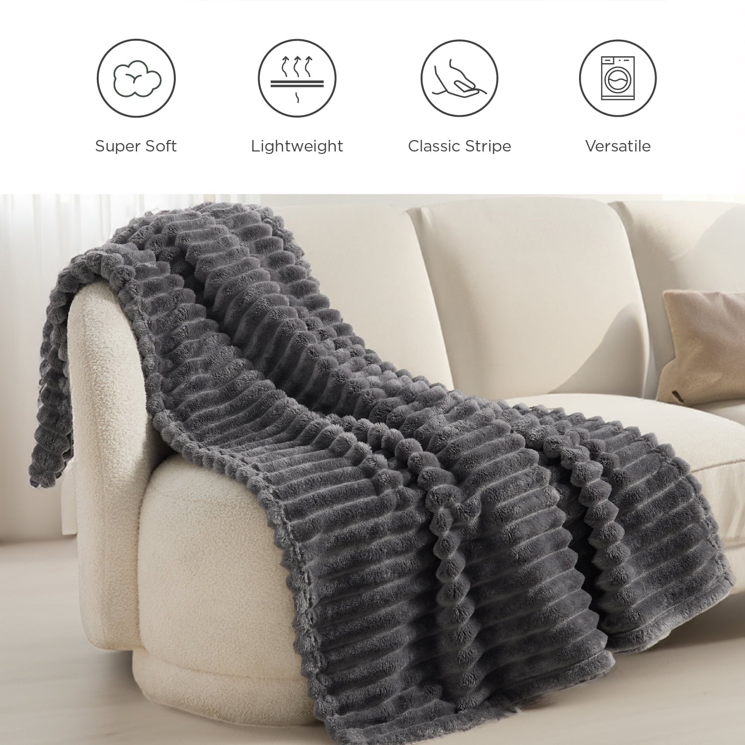 Cozy Fleece Grey Fleece Throw Blanket for Couch - Super Soft Cozy Blankets for Women, Girls, 50x60 inches - Lightweight Plush Warm Blanket for All Seasons Detail