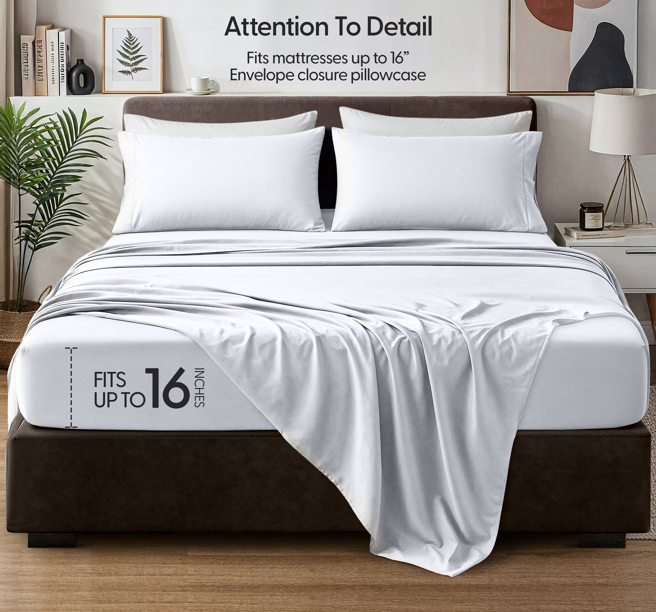Breathable Luxury Queen Size Bed Sheet Set in Bright White – 4 Piece Microfiber Sheets, Ultra-Soft, Deep Pocket, Wrinkle-Resistant, Eas... - Breathable Egyptian Cotton Flat & Fitted Sheets Detail