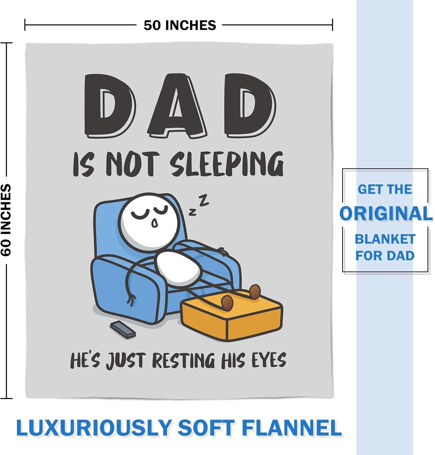 Reversible Sherpa Funny Fathers Day Dad Gifts , Dads Birthday Gifts, Dad is Not Sleeping Blanket, Super Soft Throws Blanket for Napping - Cozy Fleece Throw Blanket for Couch & Bed Detail