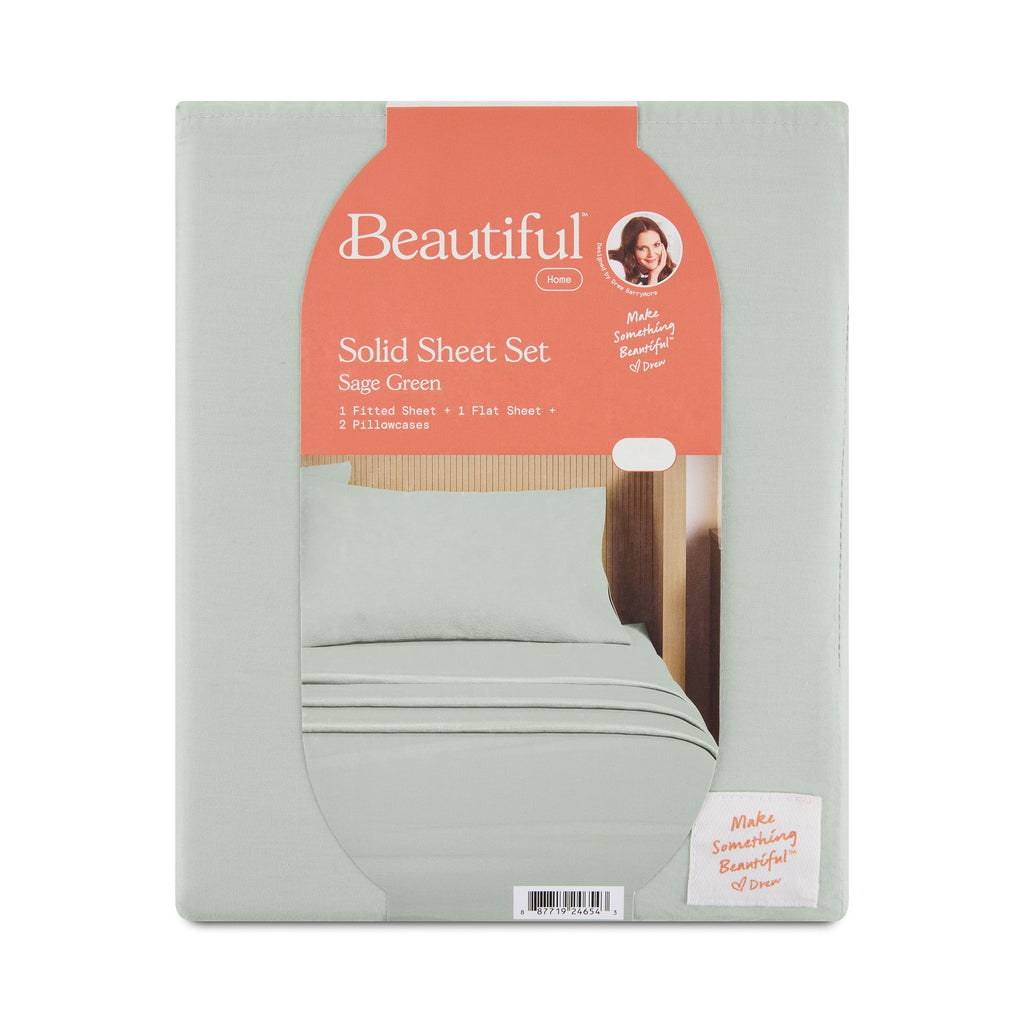 Ultra-Soft Solid 4-Piece 100% Cotton Washed Percale Sage Green Sheet Set, Full - Breathable Egyptian Cotton Flat & Fitted Sheets Detail