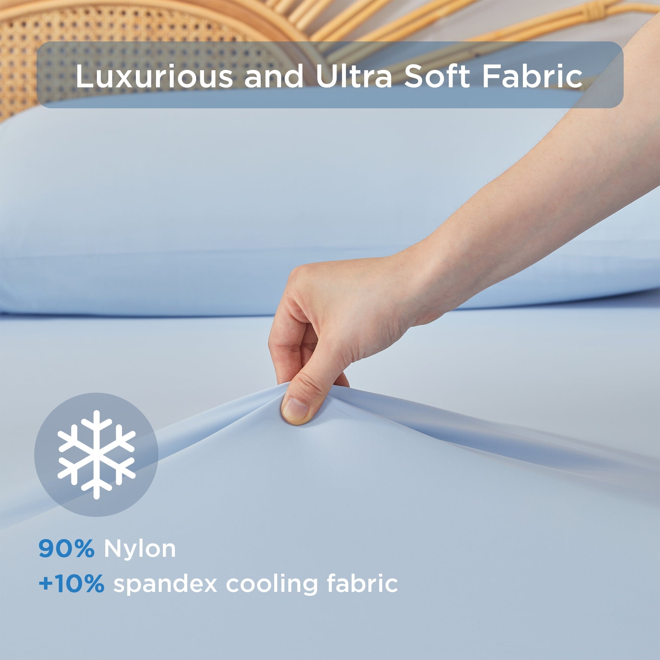 Wrinkle-Resistant Full/QueenSize Sheet Set, 3 Piece Cooling Bed Sheet with Deep Pocket for Hot Sleepers, Ice Blue - Cooling Hotel Quality Bedding Sheets and Pillowcases Detail